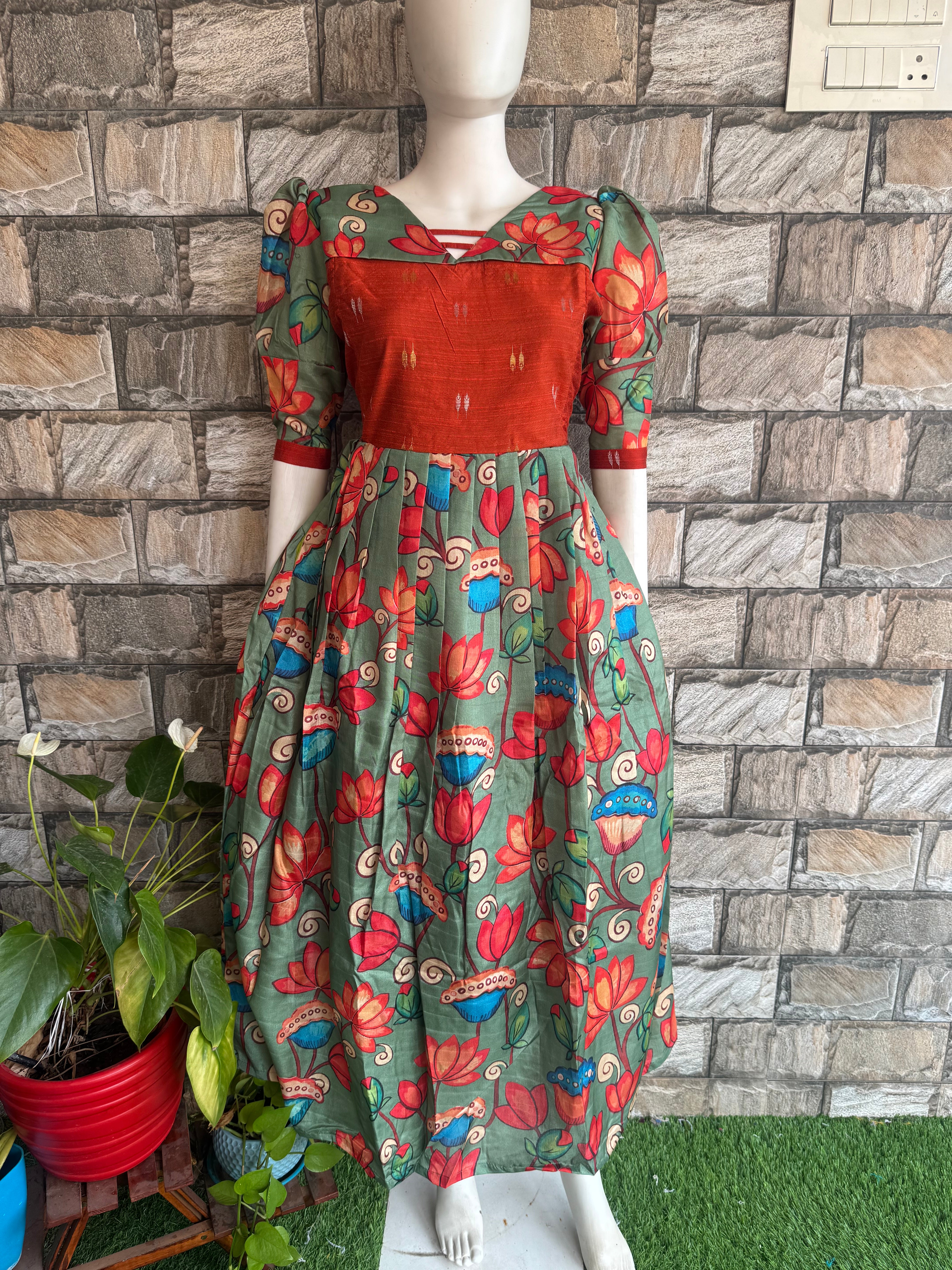 Chanderi Raw silk Maternity maxi Kalamkari