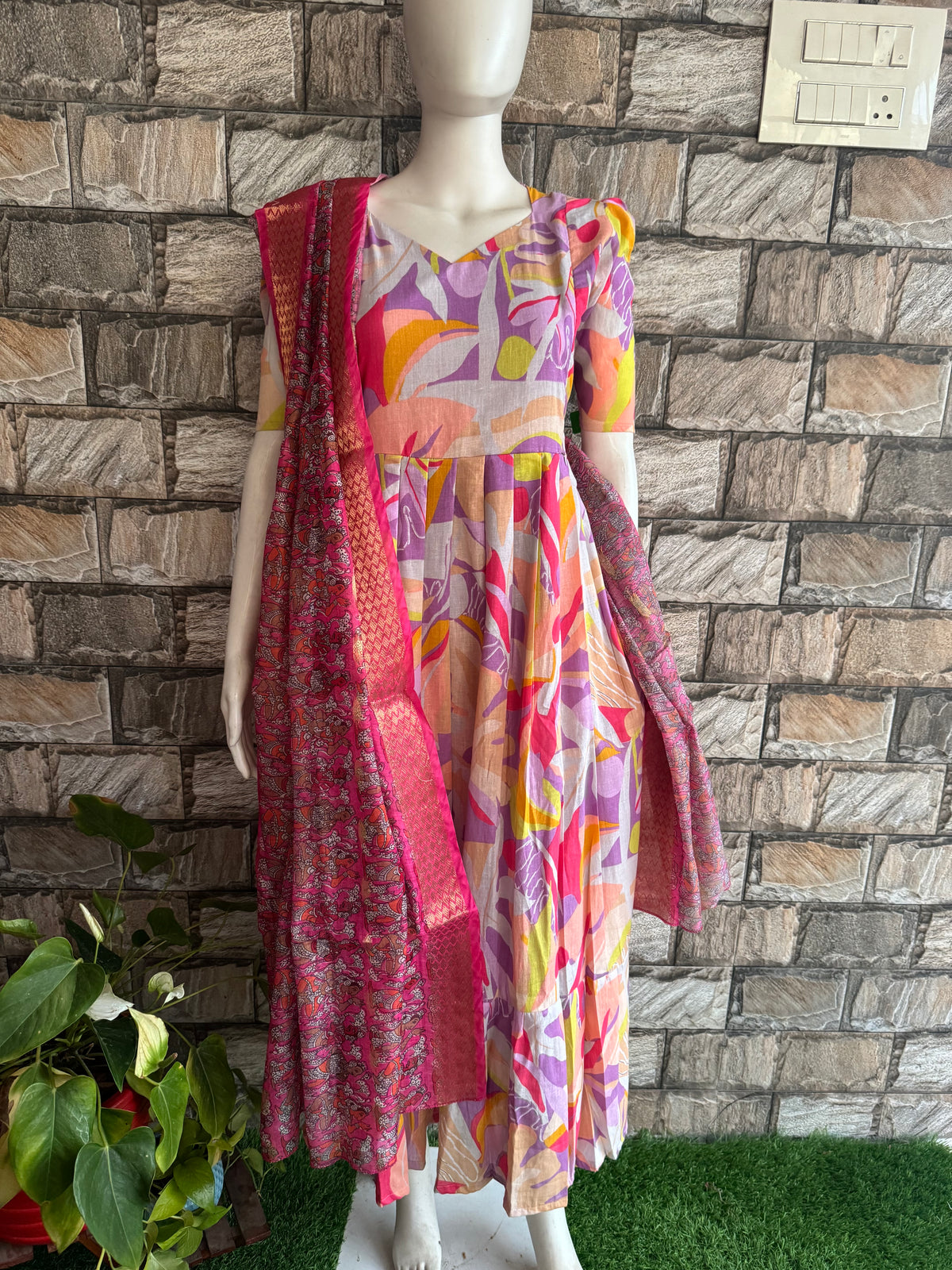 Soft cotton Maternity Feeding Maxi WITH DUPATTA Lavender