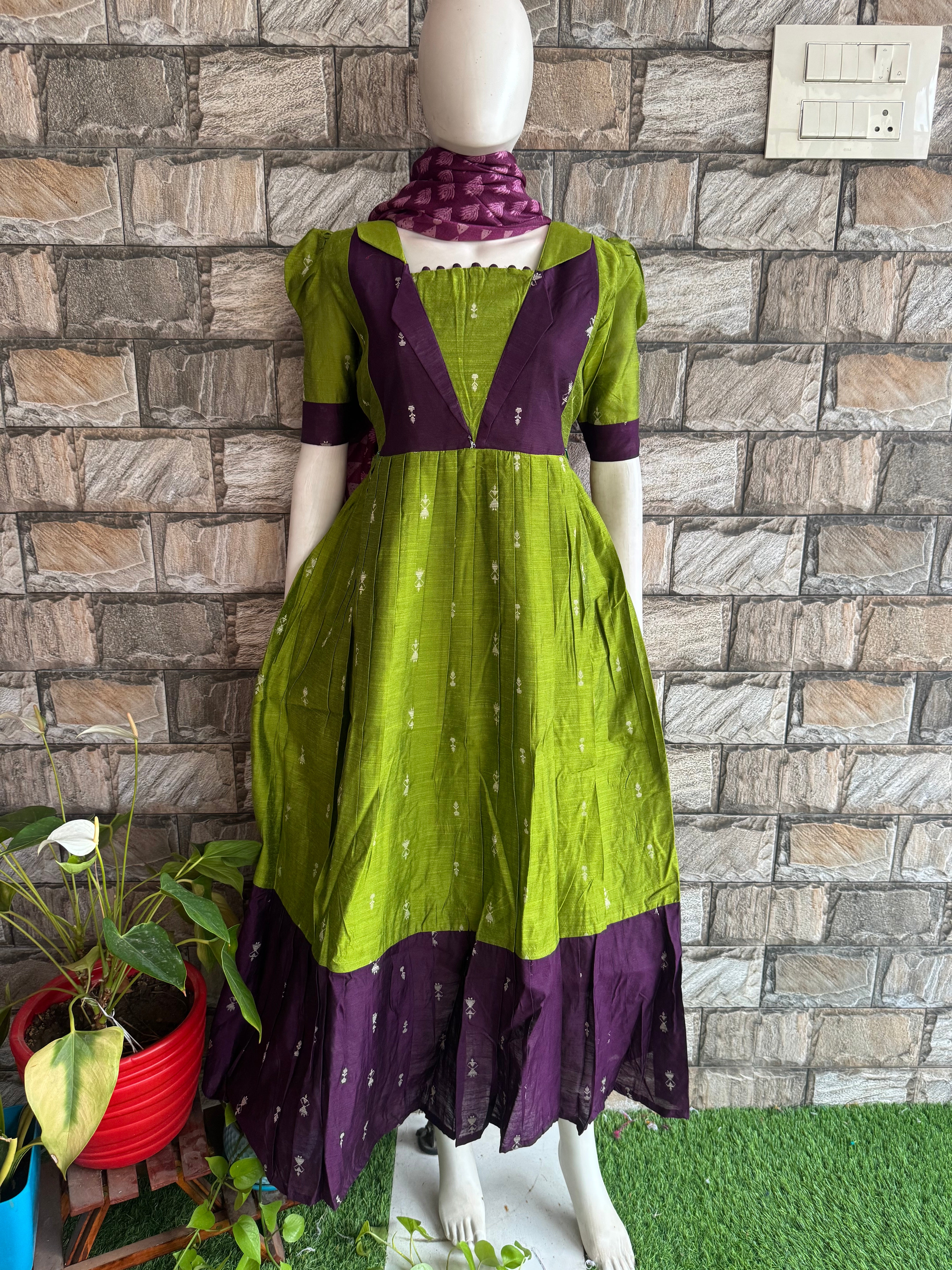 Festive wear Maternity raw silk maxi Olive green