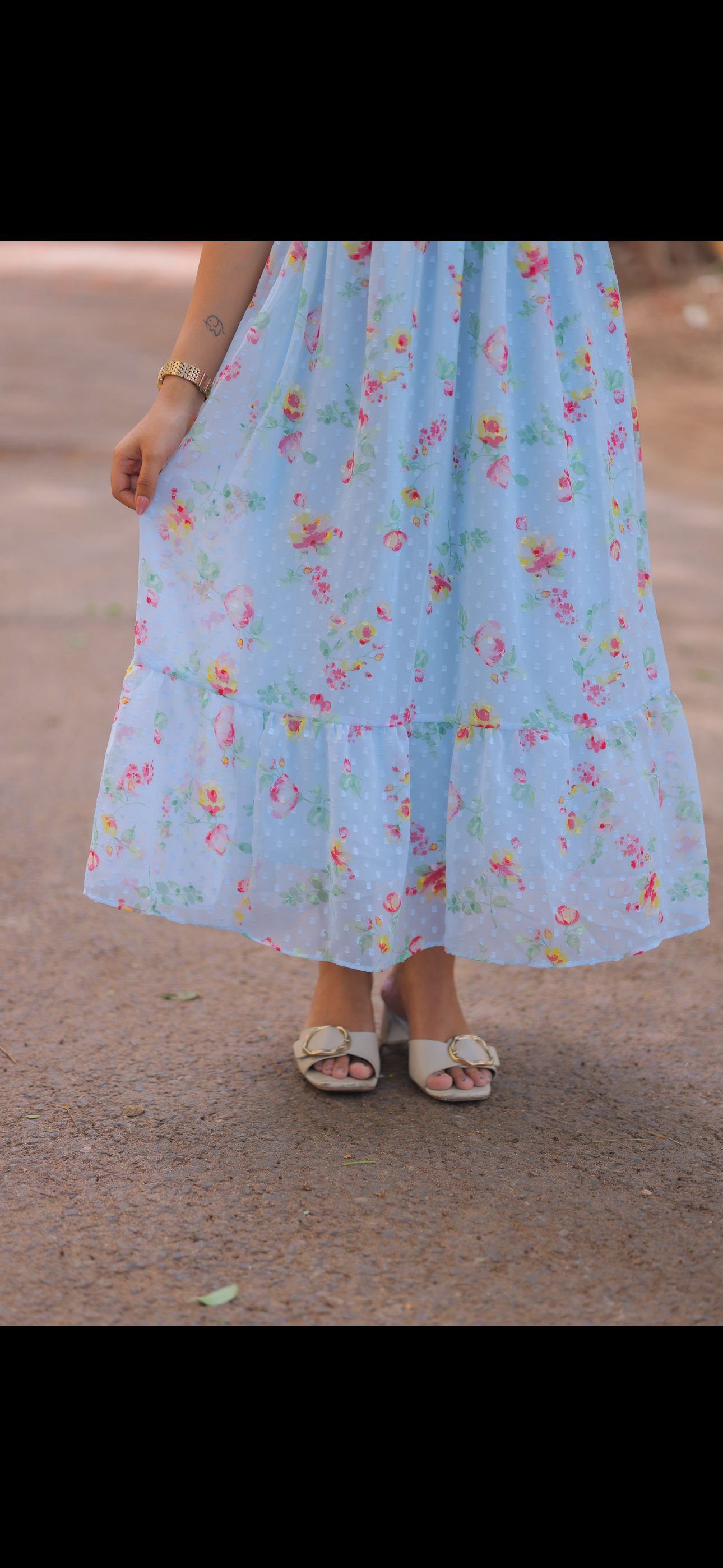 Dobby Butta Georgette Maternity Maxi - Ice Blue