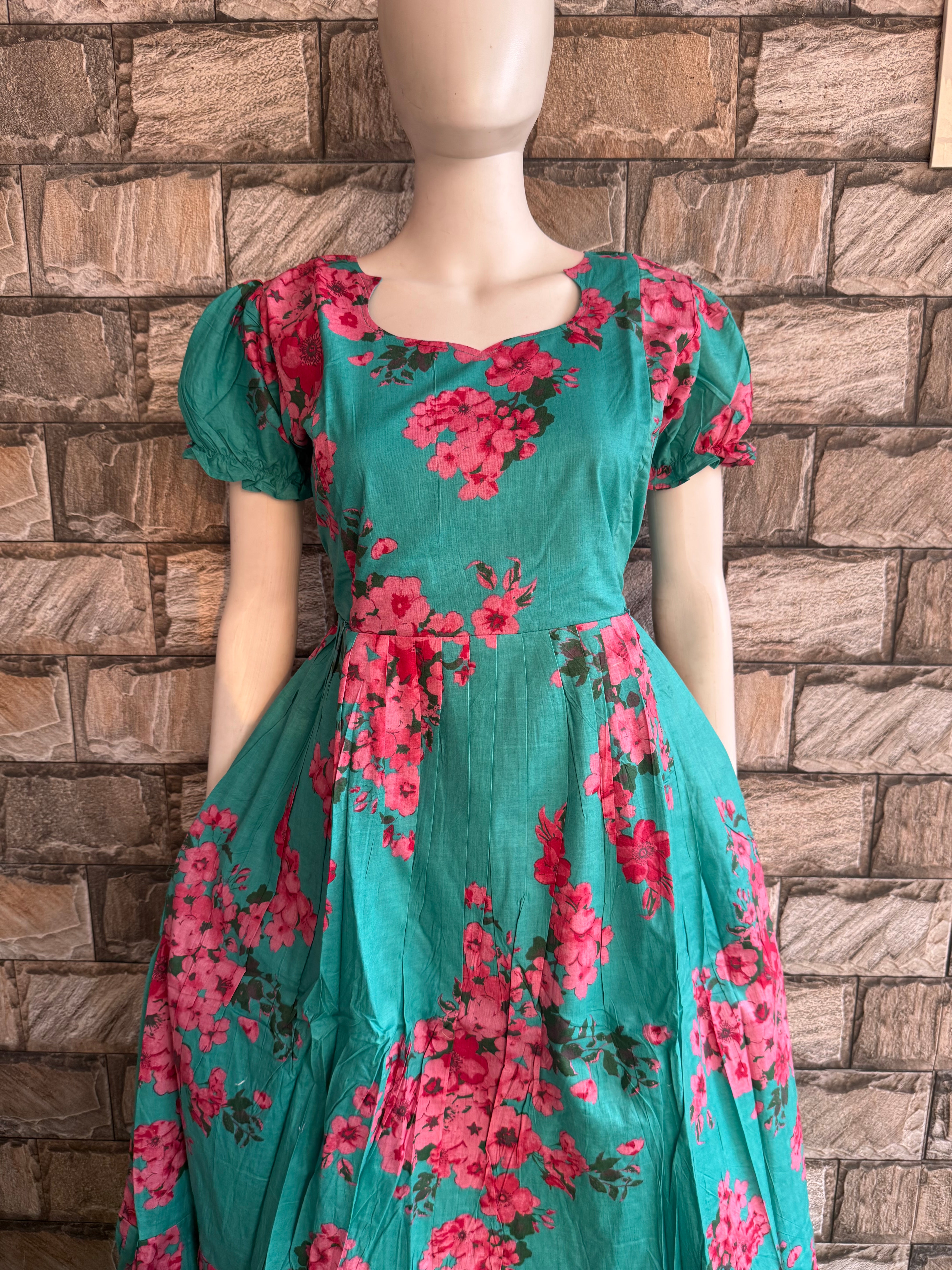 Sea blue cotton Maternity maxi