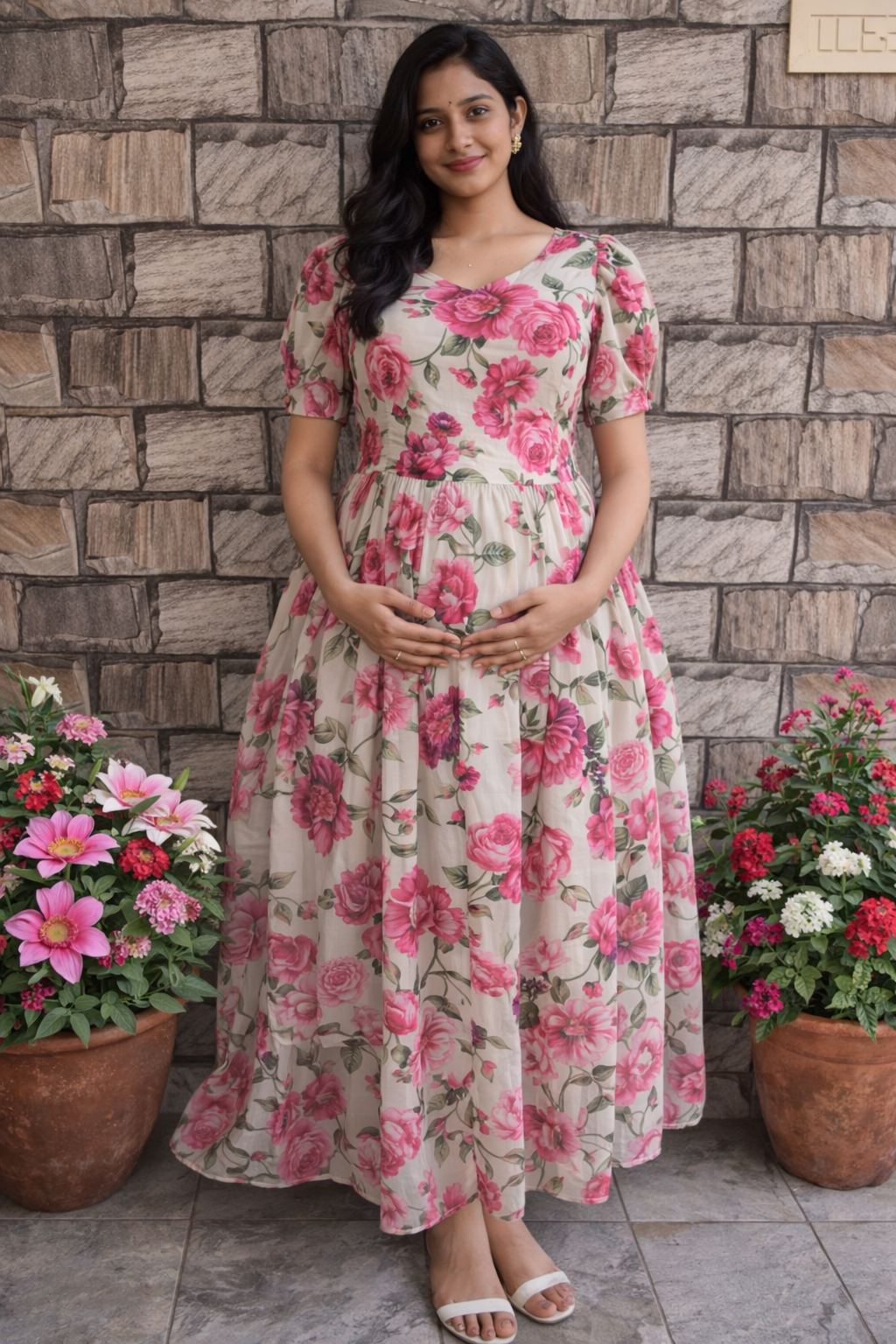 Bunch Rose Georgette Maternity maxi