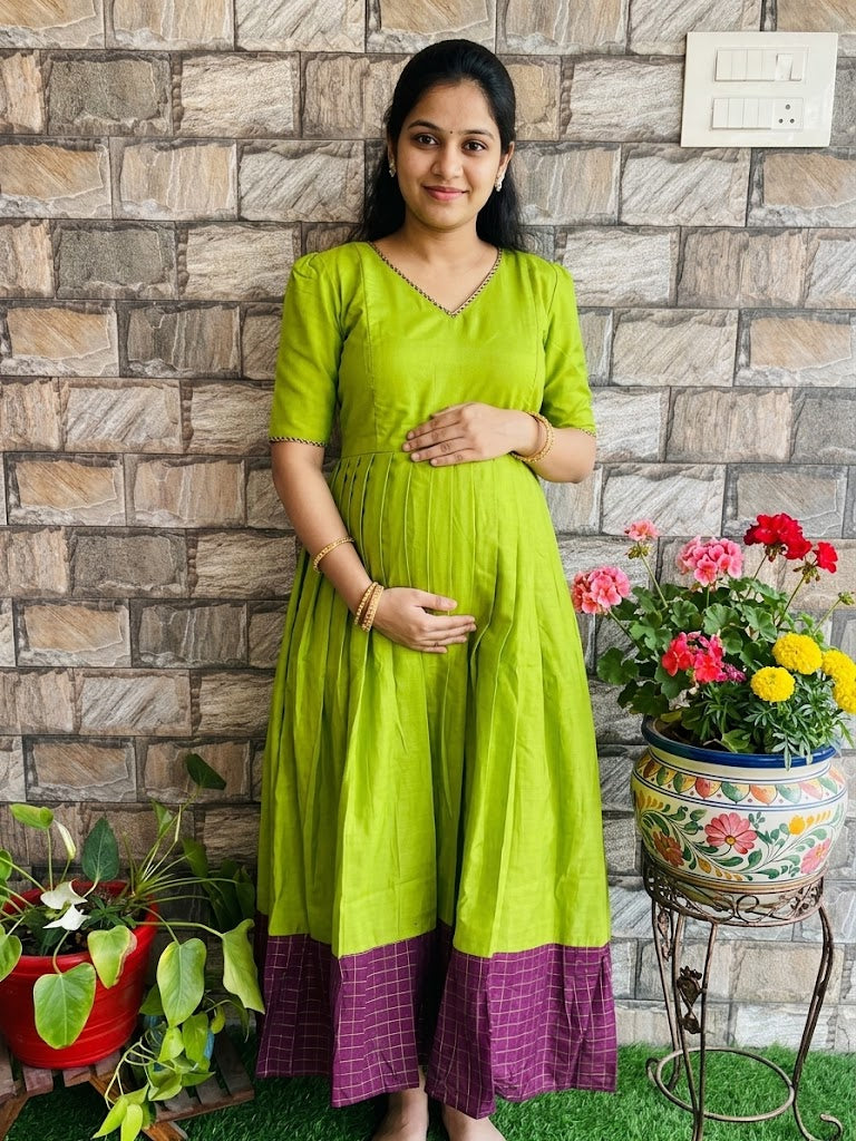 Diwali series Maternity raw silk maxi Parrot  - without Dupatta PRE ORDER 4 business days