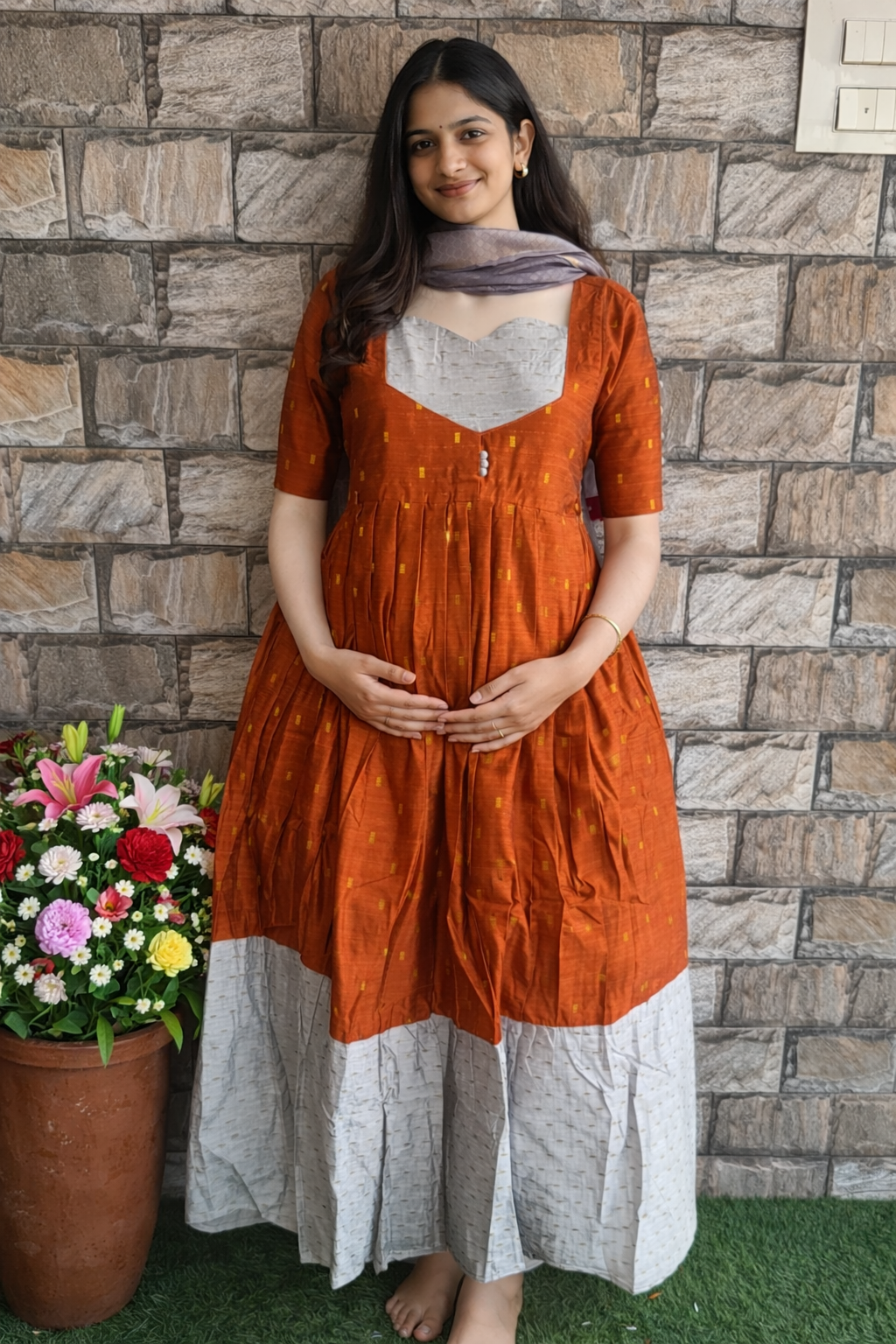 Kumkum Raw silk Maternity maxi