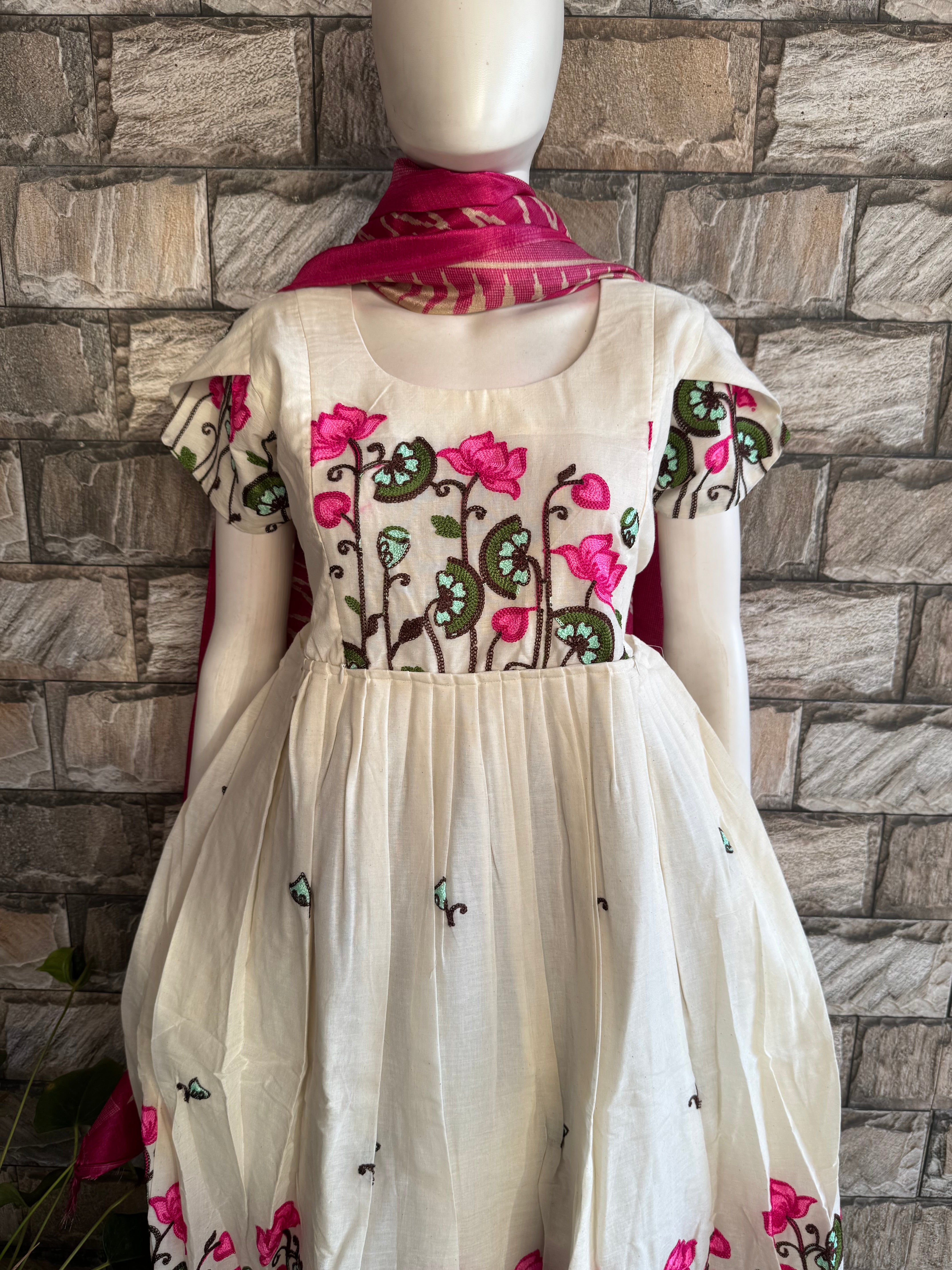 Half white Kota embroidery Maternity maxi - Lotus