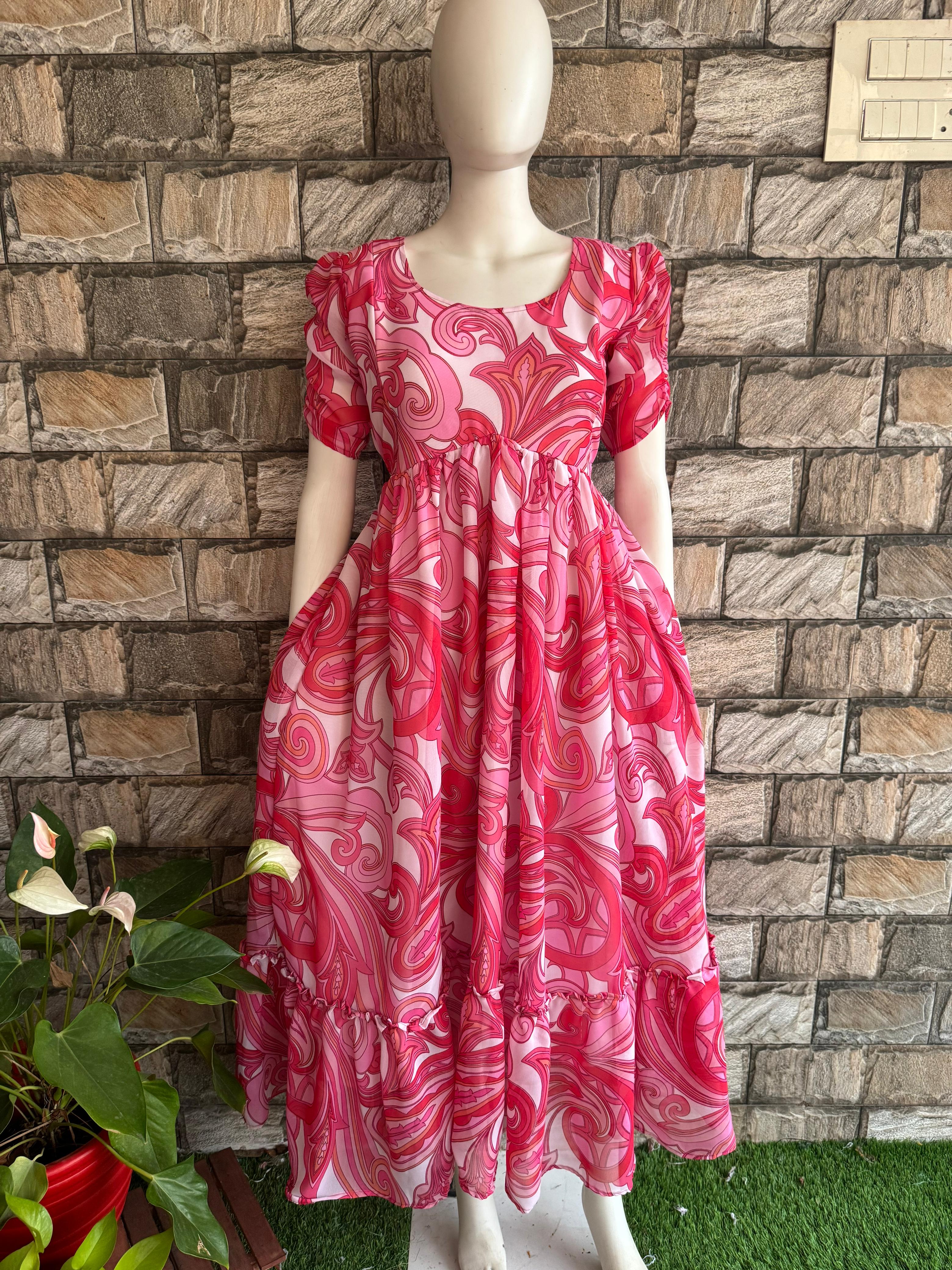Kalamkari Pink Georgette Maxi  CF142
