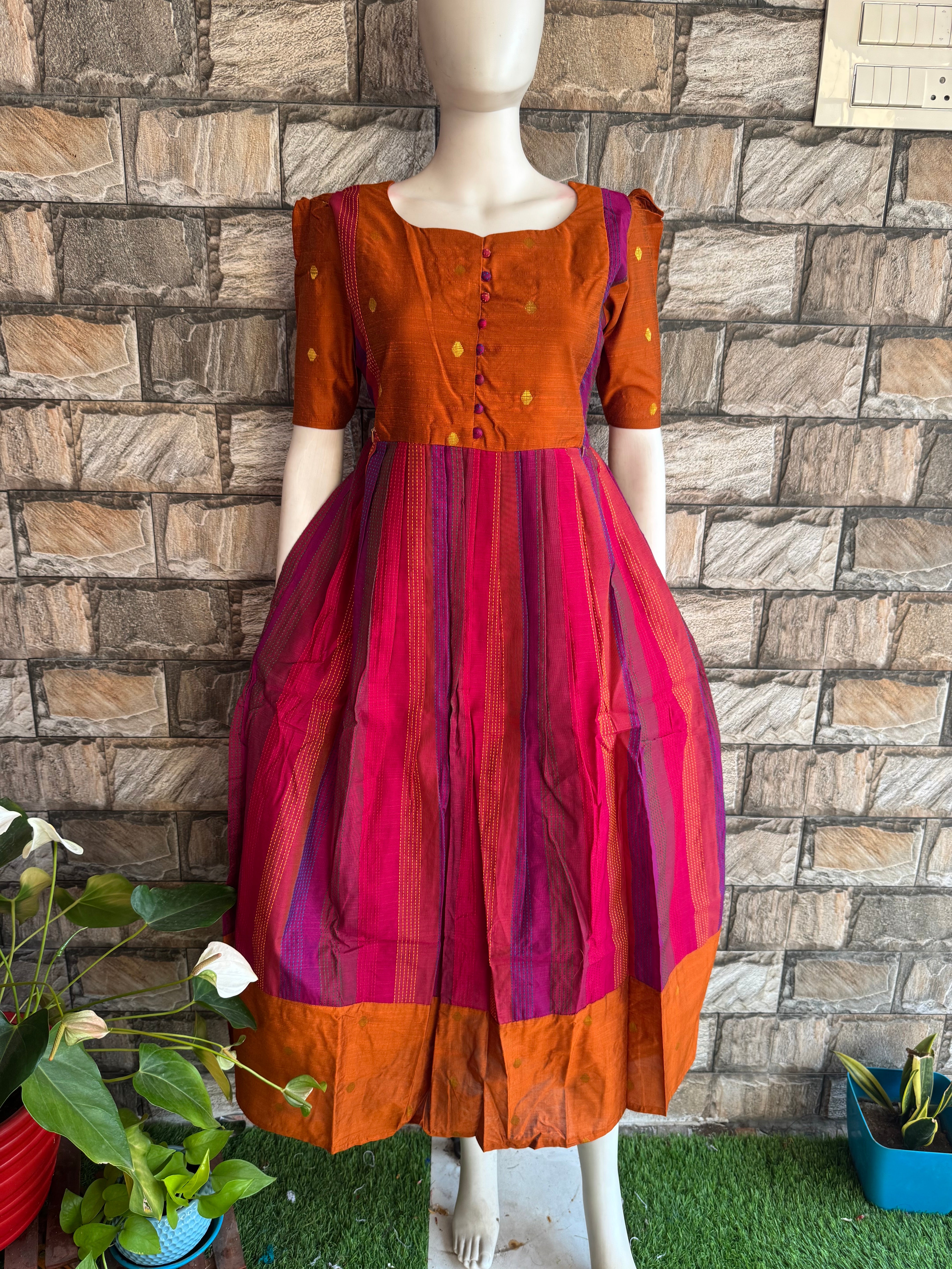 Multi colour Rawsilk Maternity maxi