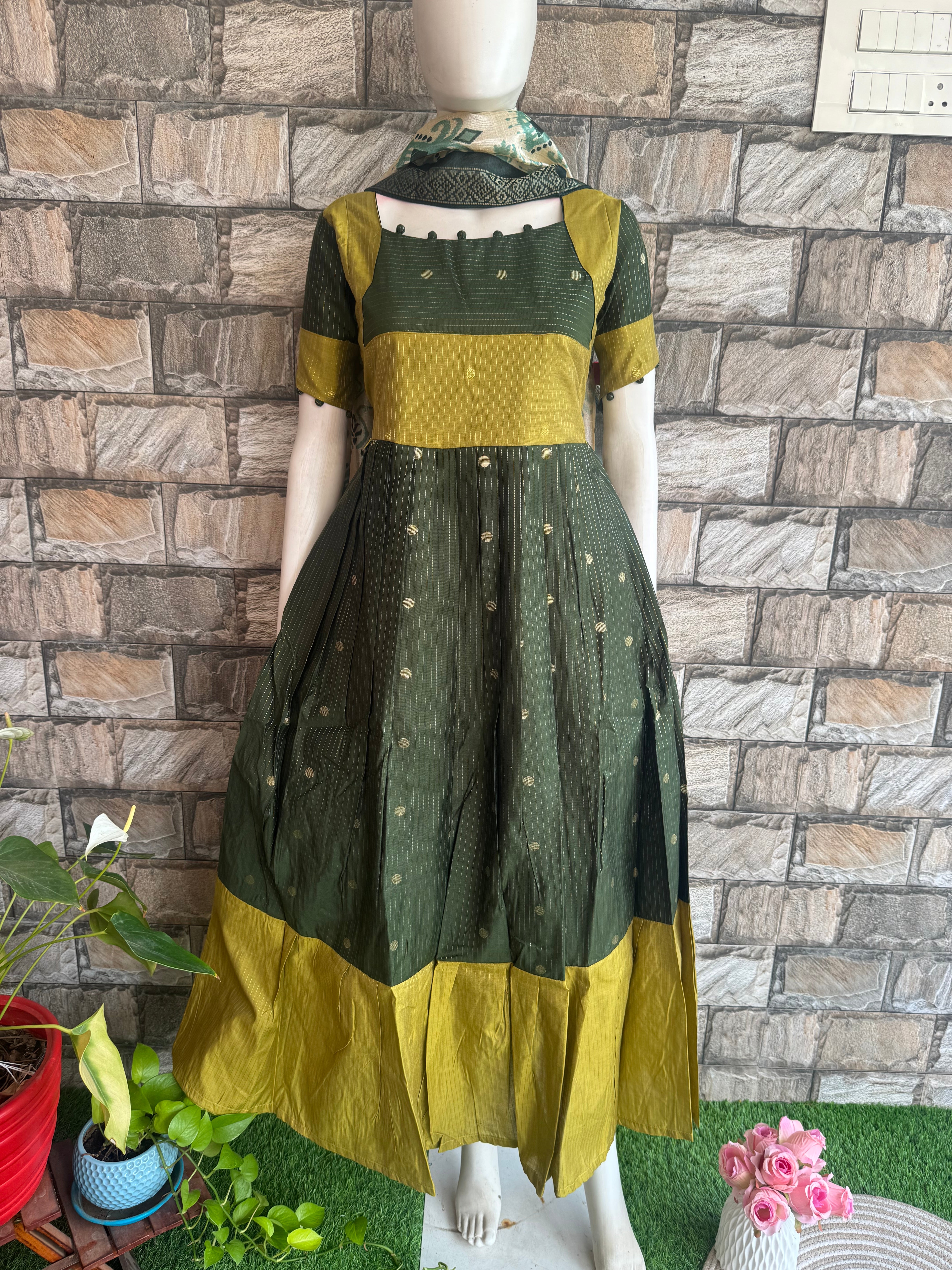 Festive wear Maternity raw silk maxi Olive Green