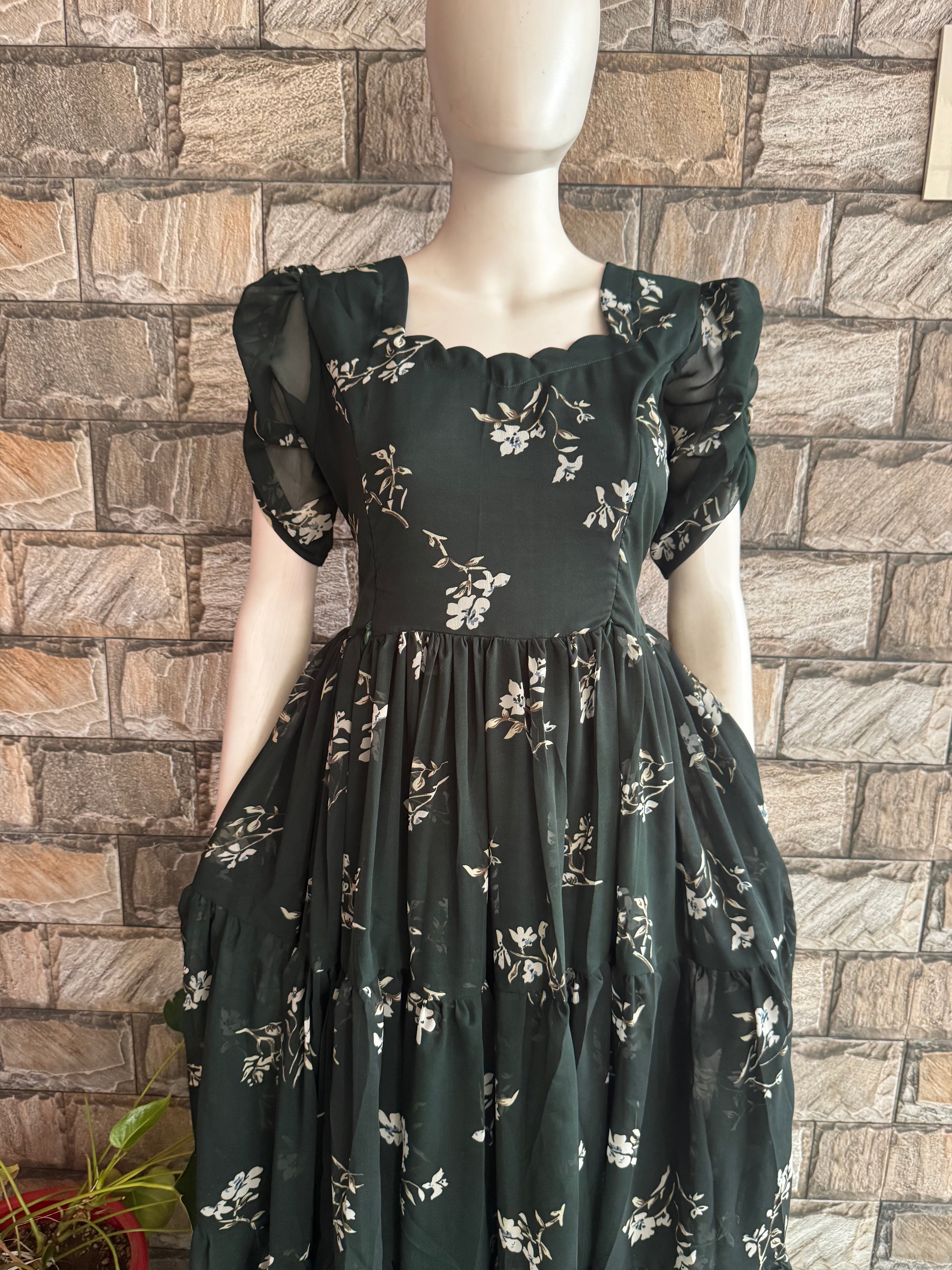 Dark Green Georgette Maternity Feeding maxi