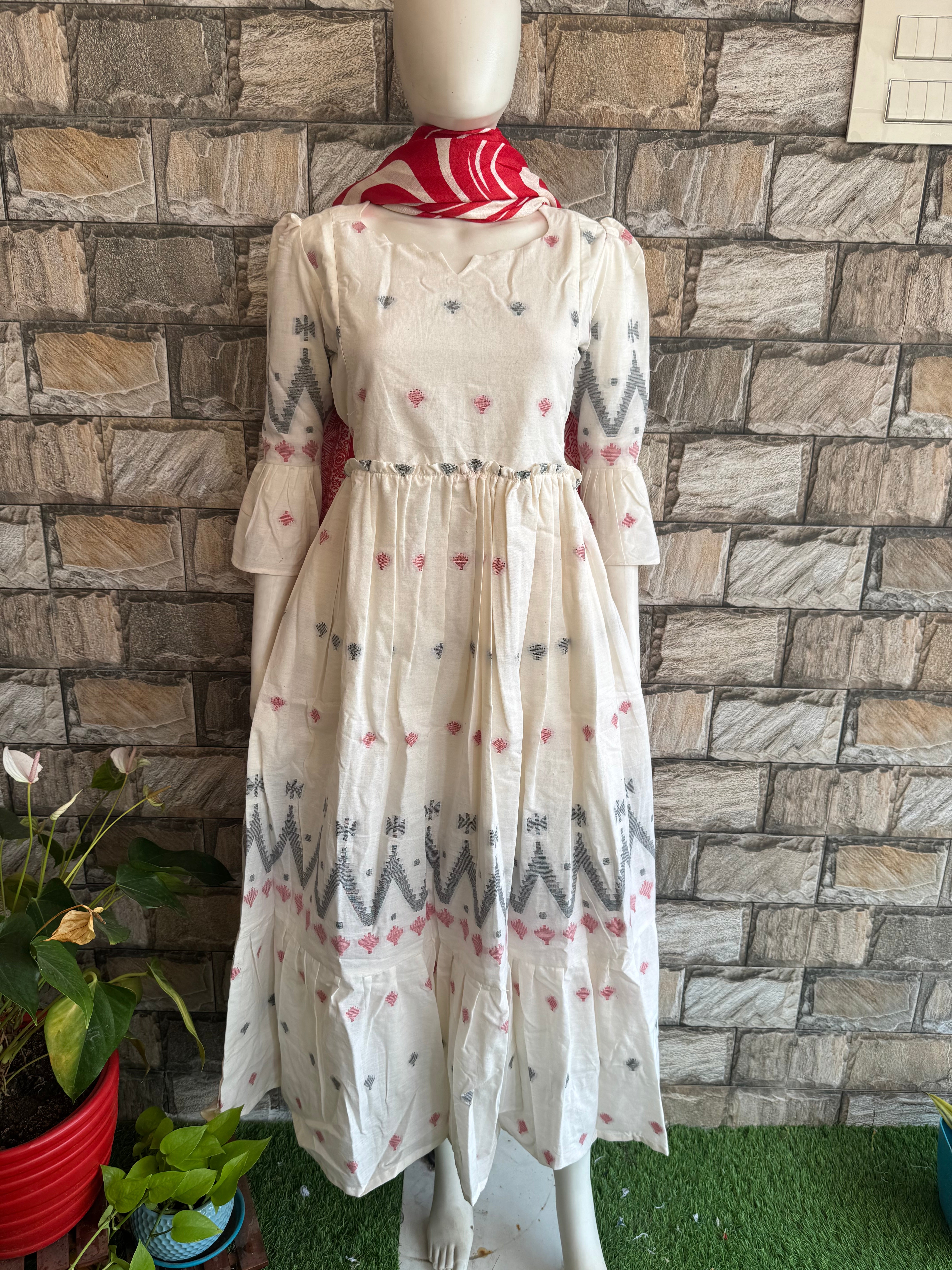 Milky white Handloom cotton Maternity maxi