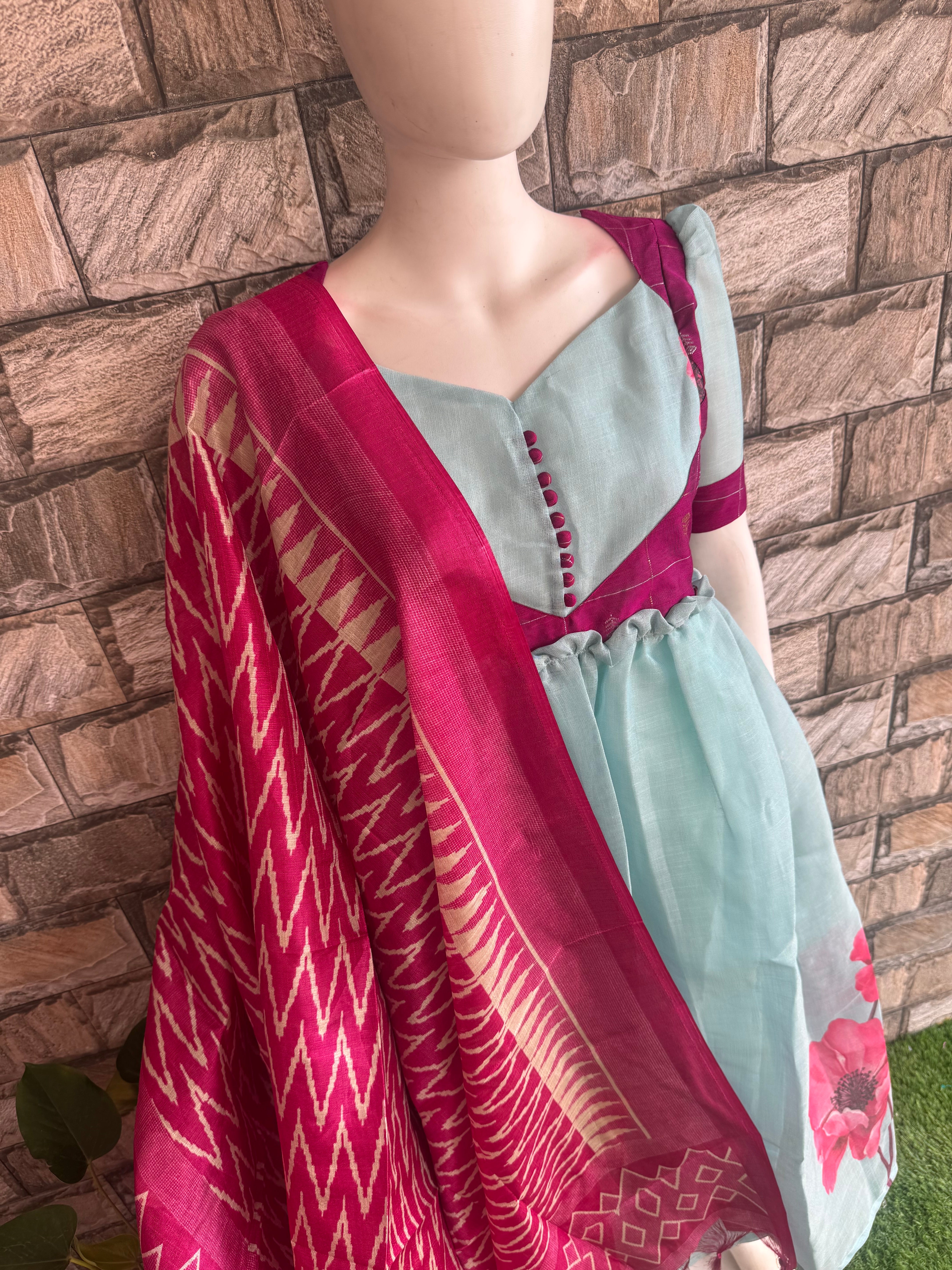 Magenta poly khadhi dupatta