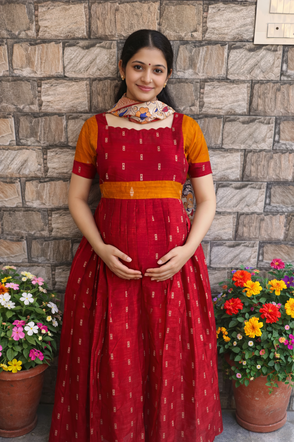 Mangala raw silk Maternity maxi