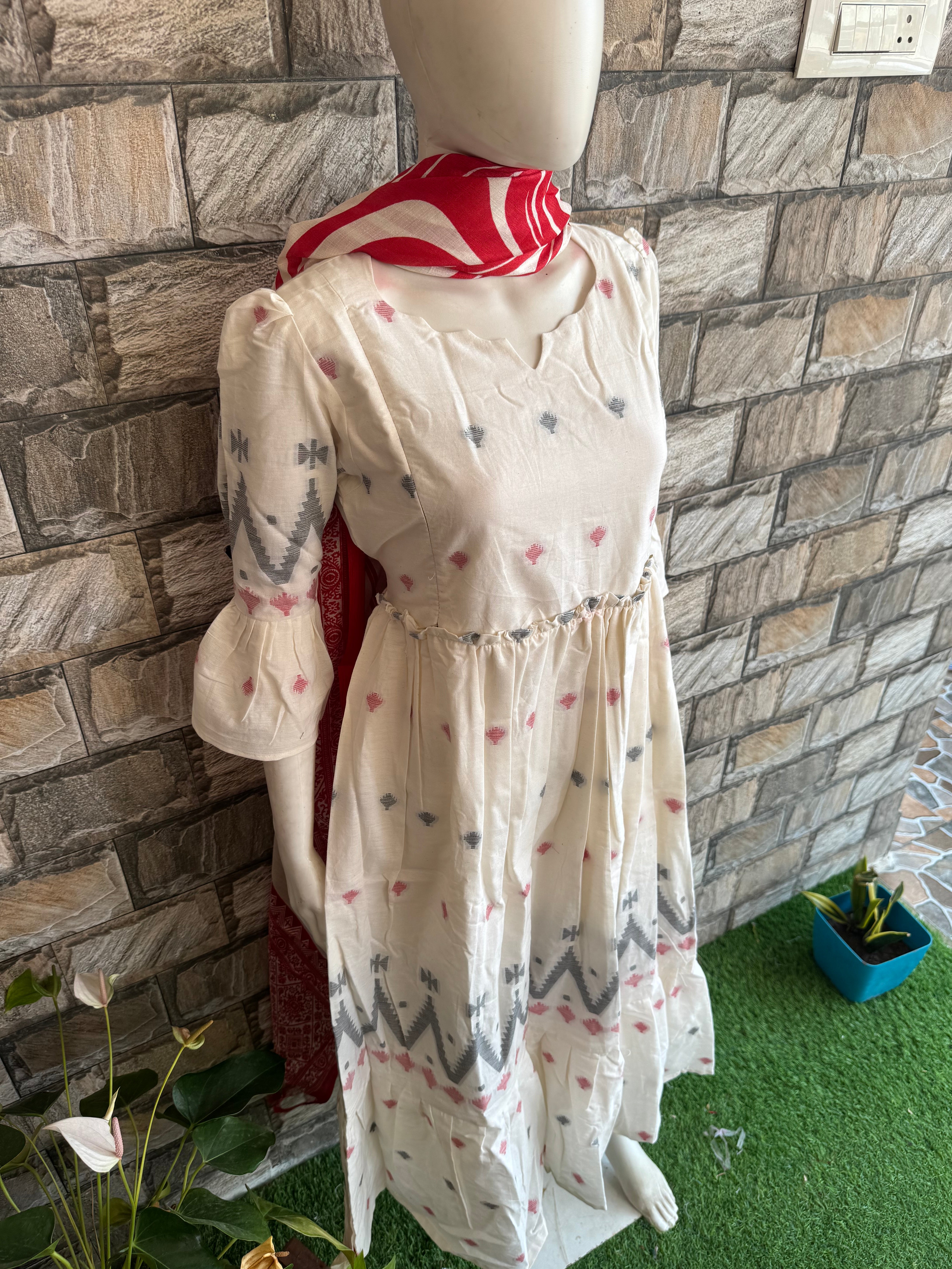 Milky white Handloom cotton Maternity maxi