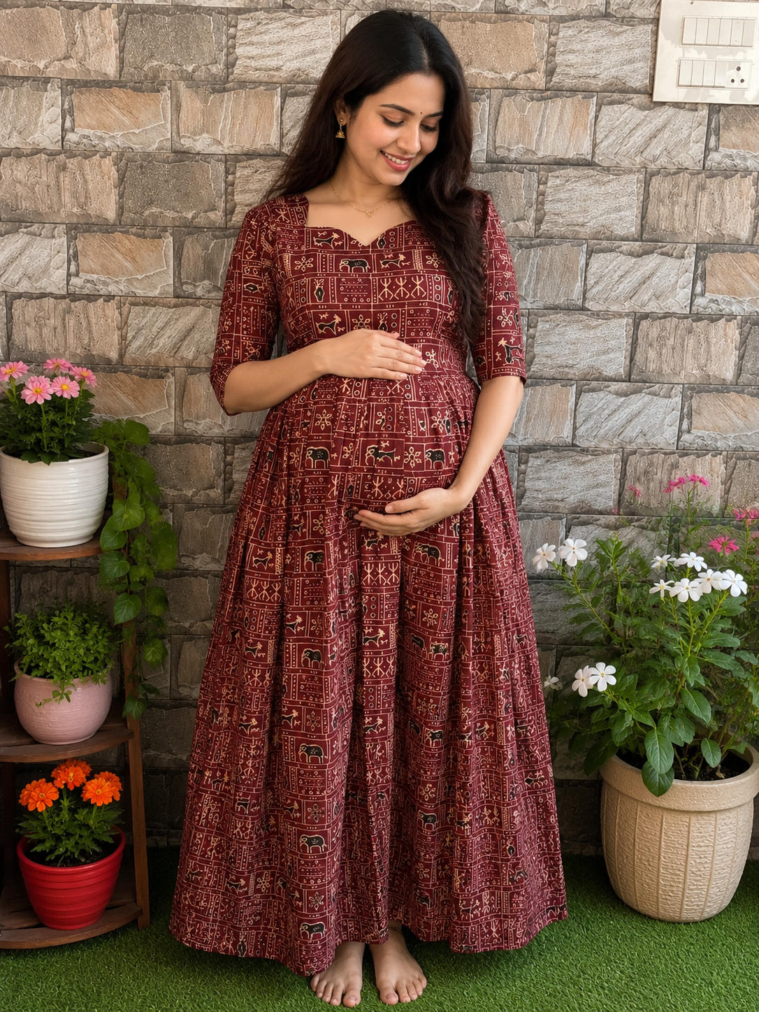 Tribal print  soft cotton Maternity maxi
