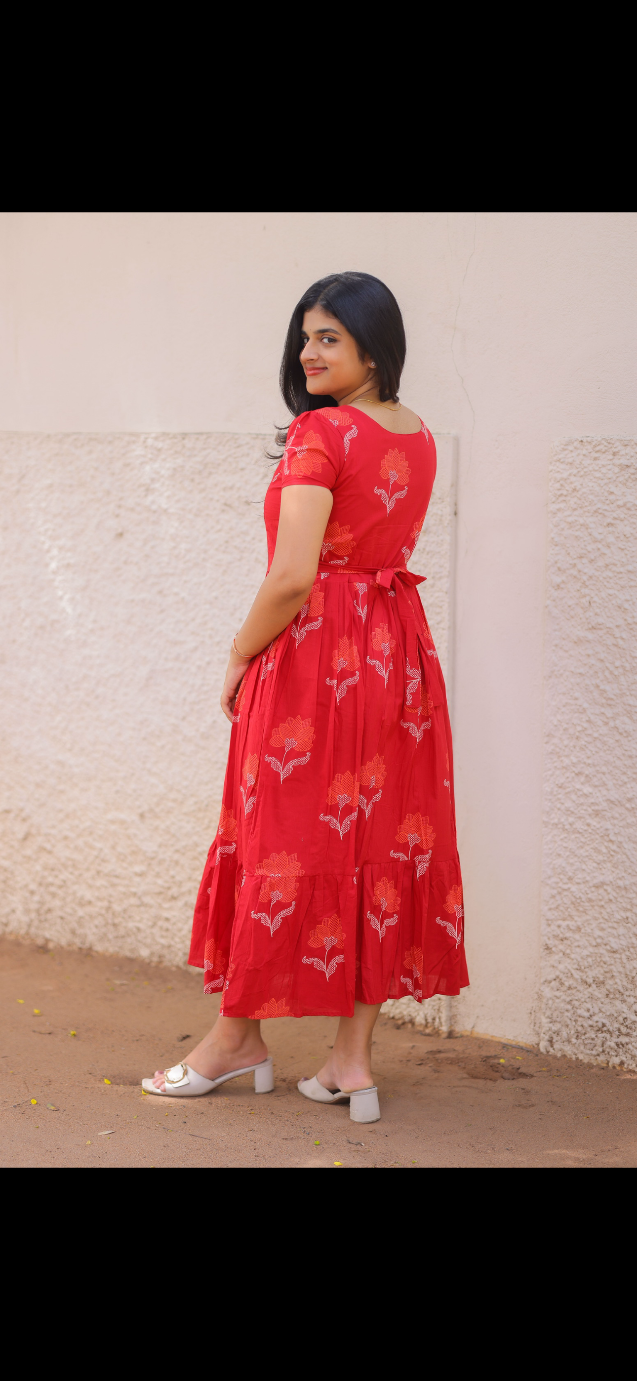 Pure soft cotton Maternity maxi  - Ruby Bloom Maroon shade lil dull shade
