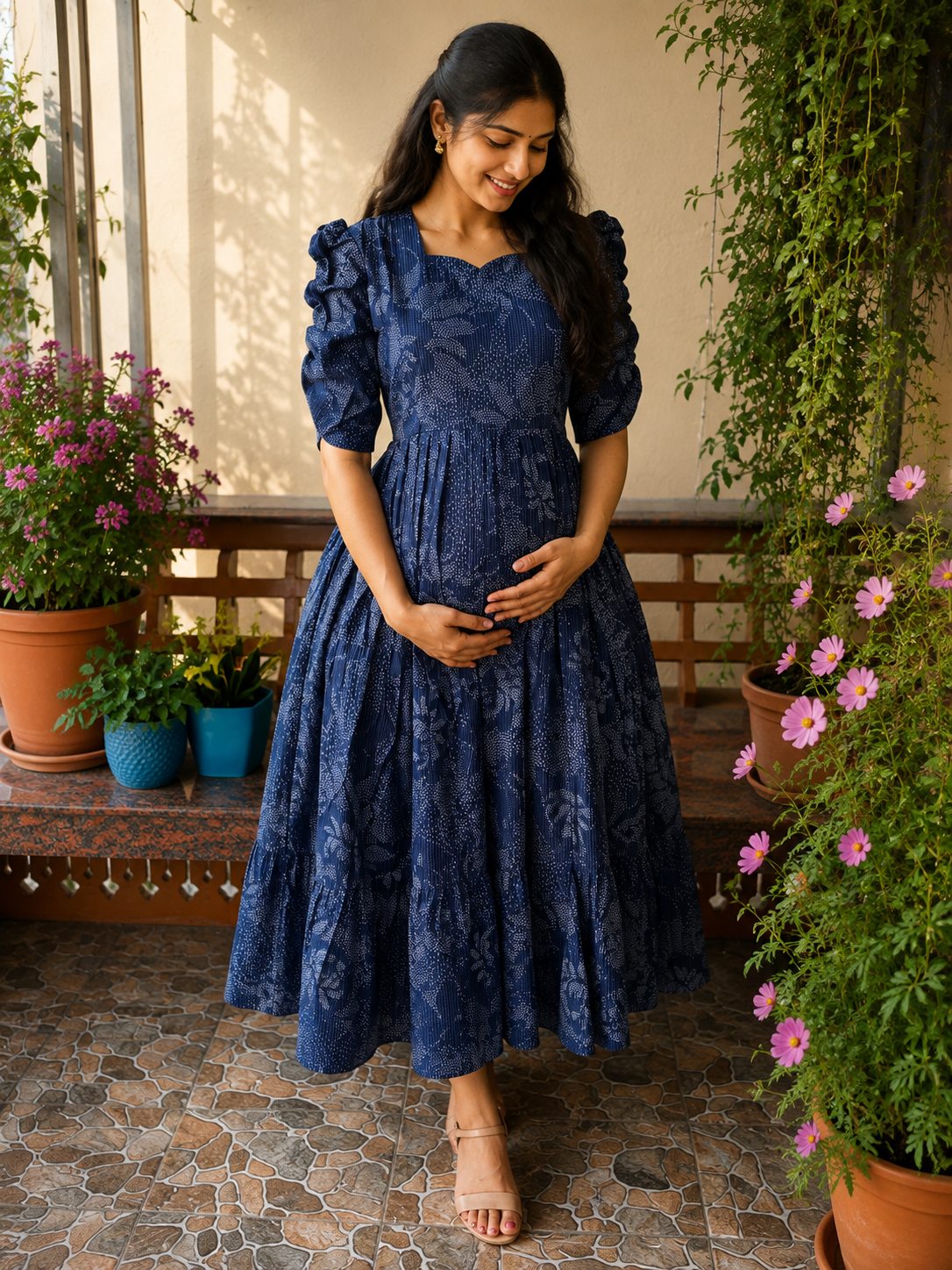 Soft kanta cotton Maternity Feeding  maxi - Indigo
