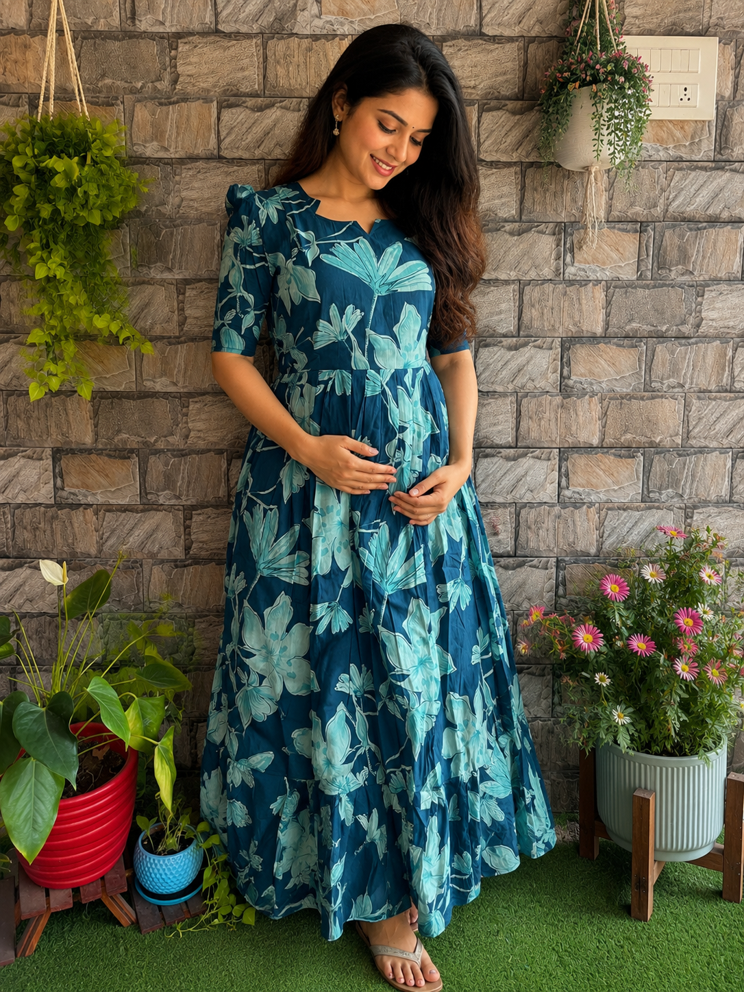 Rama Green soft cotton Maternity maxi