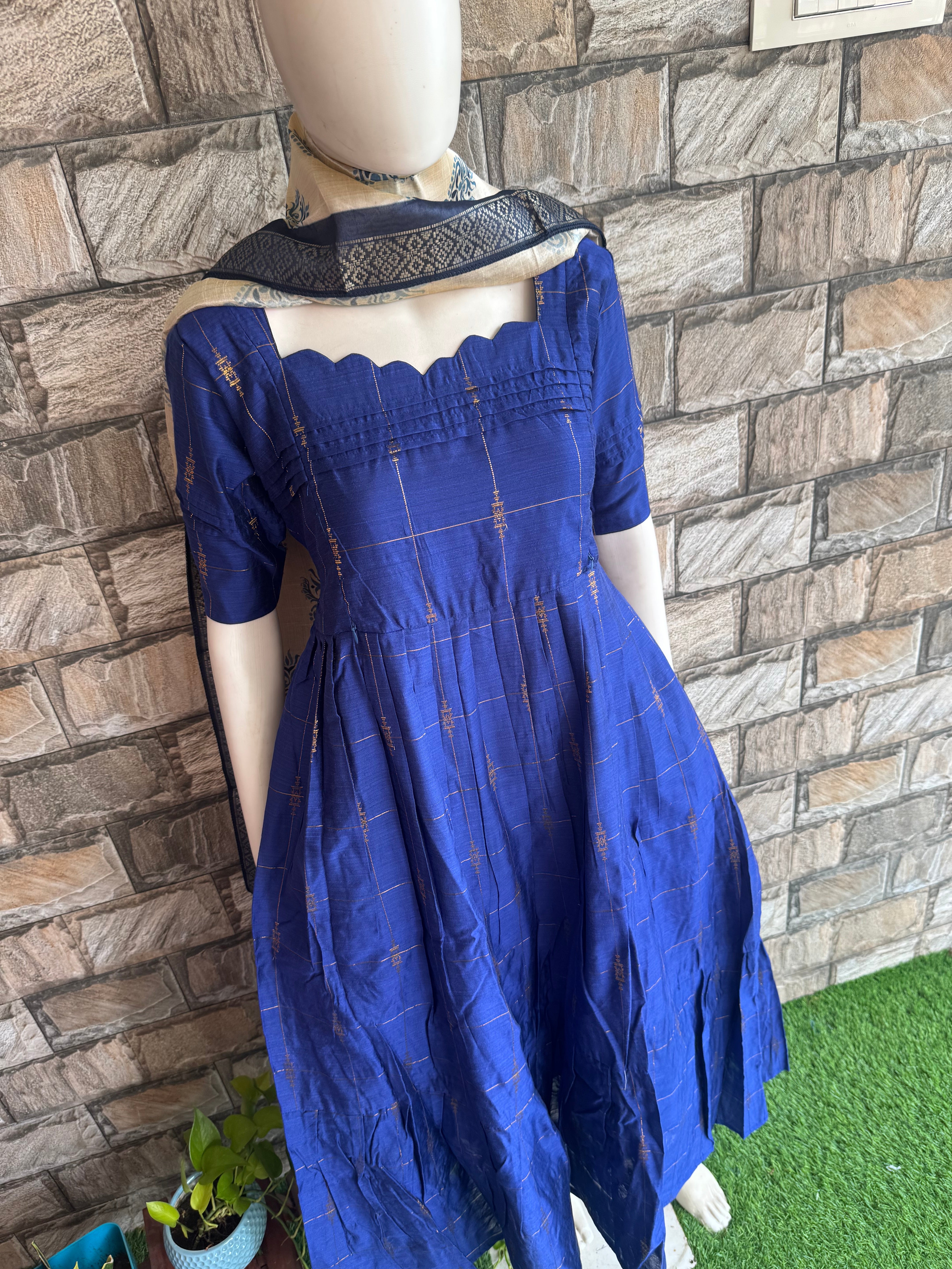 Festive wear Maternity raw silk maxi Royal Blue