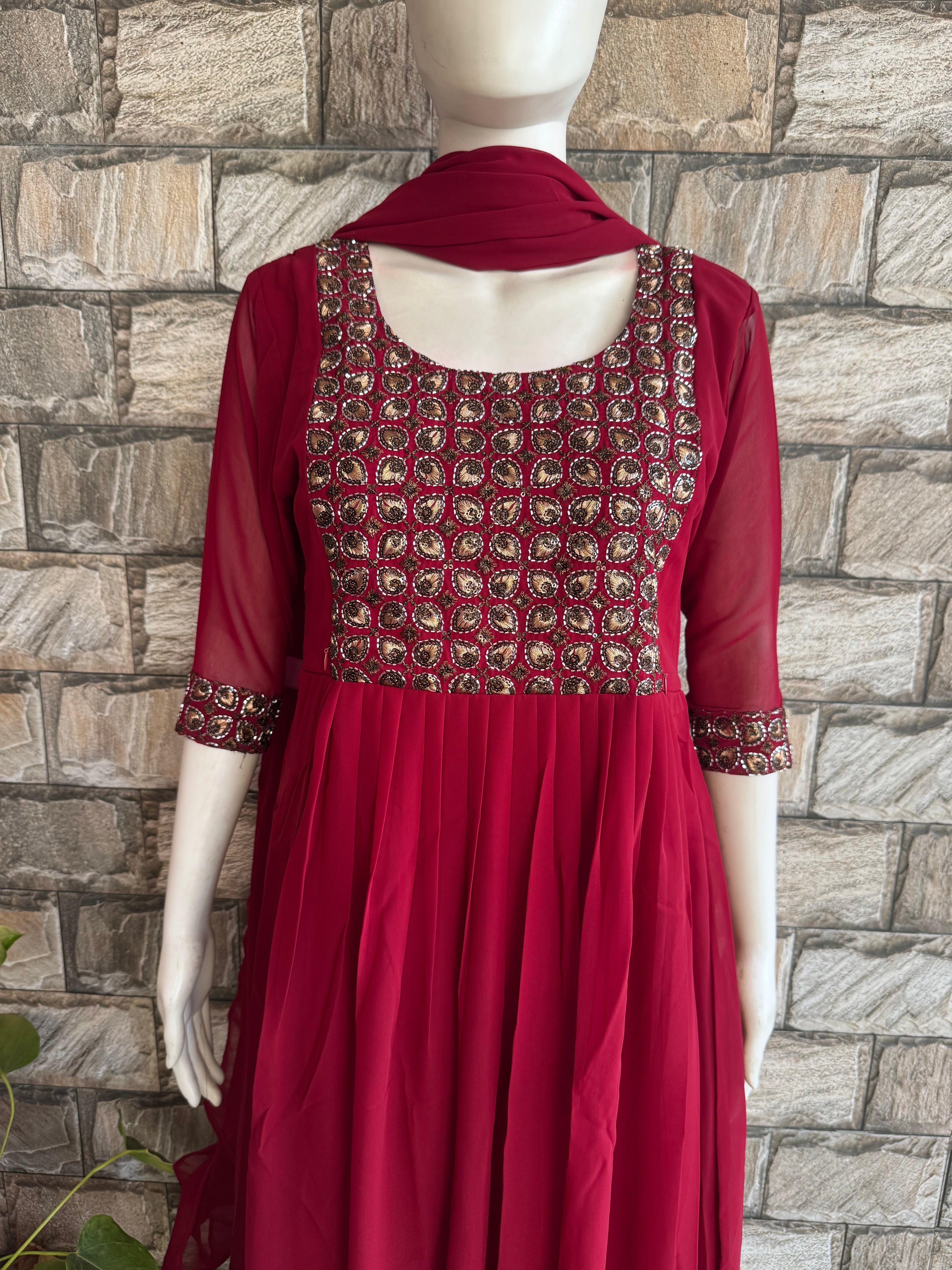 Handwork festive Georgette Maternity set Maxi Maroon