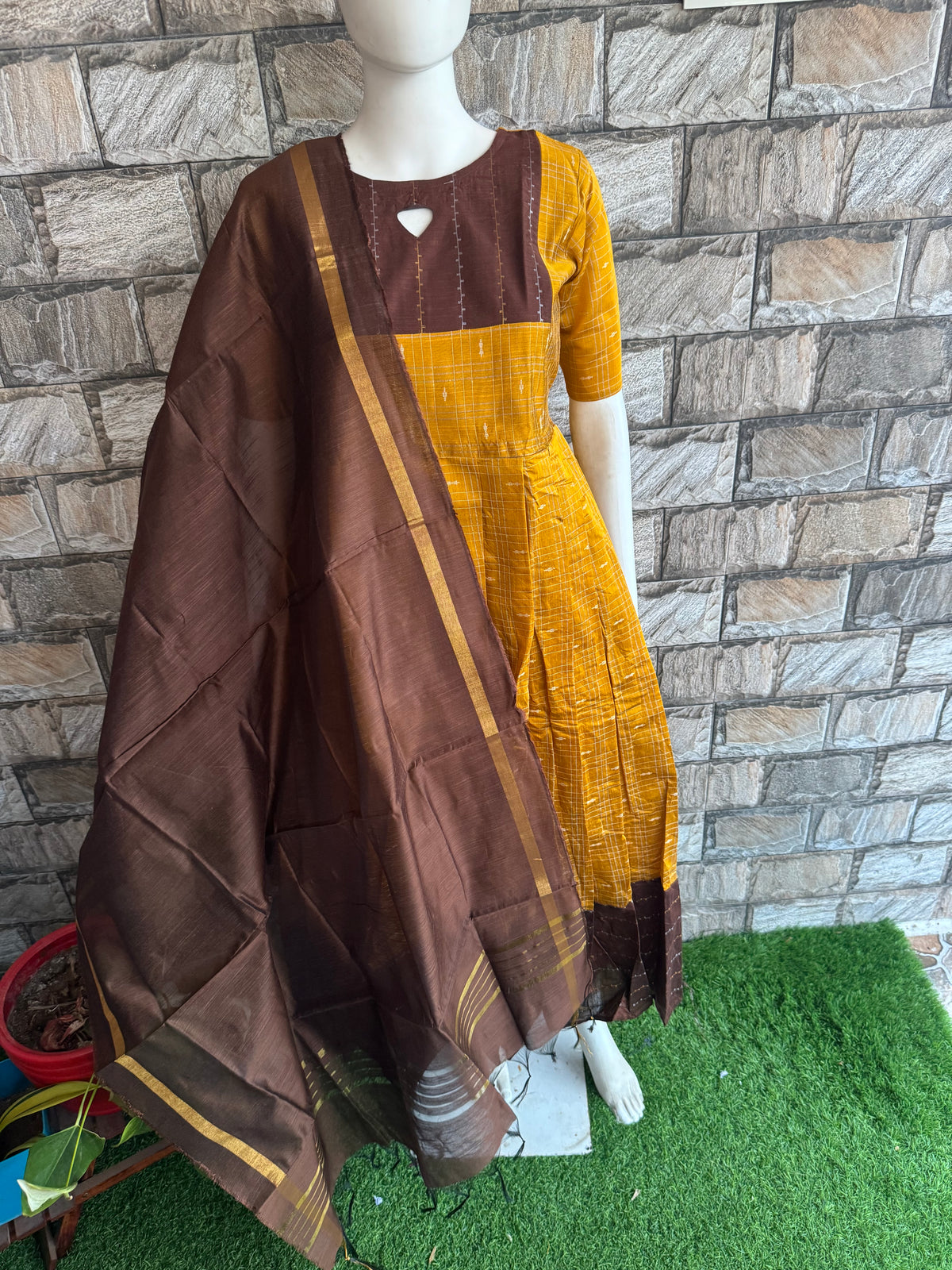 Diwali series Maternity raw silk maxi Choco with dupatta