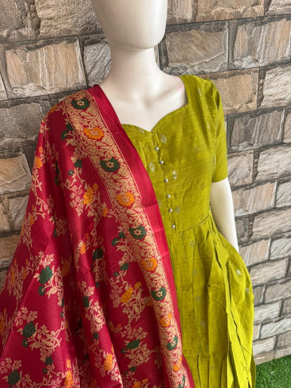 Parrot Green Raw Silk Maxi CF118