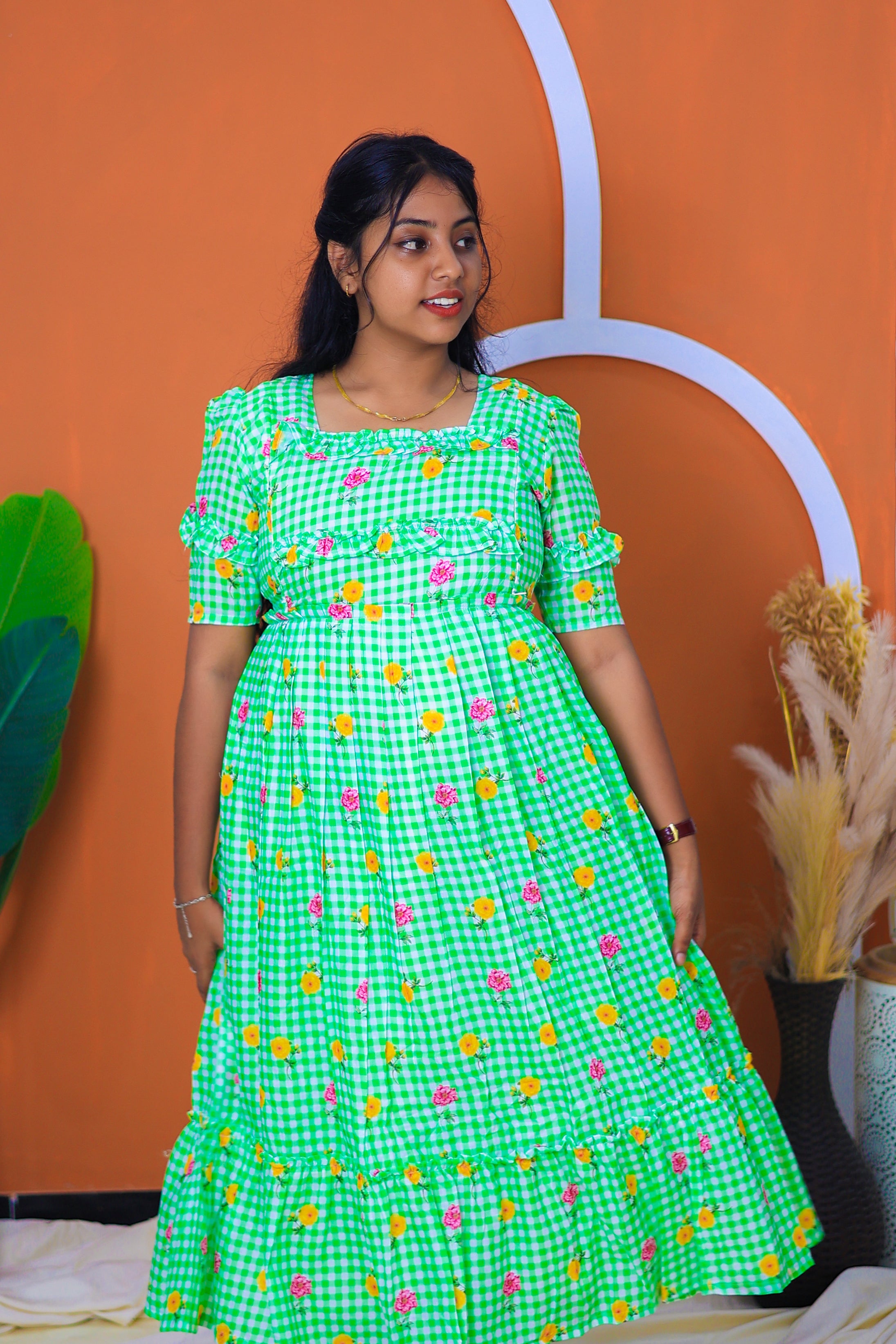 Mul chanderi cotton Maternity Feeding maxi - Parrot