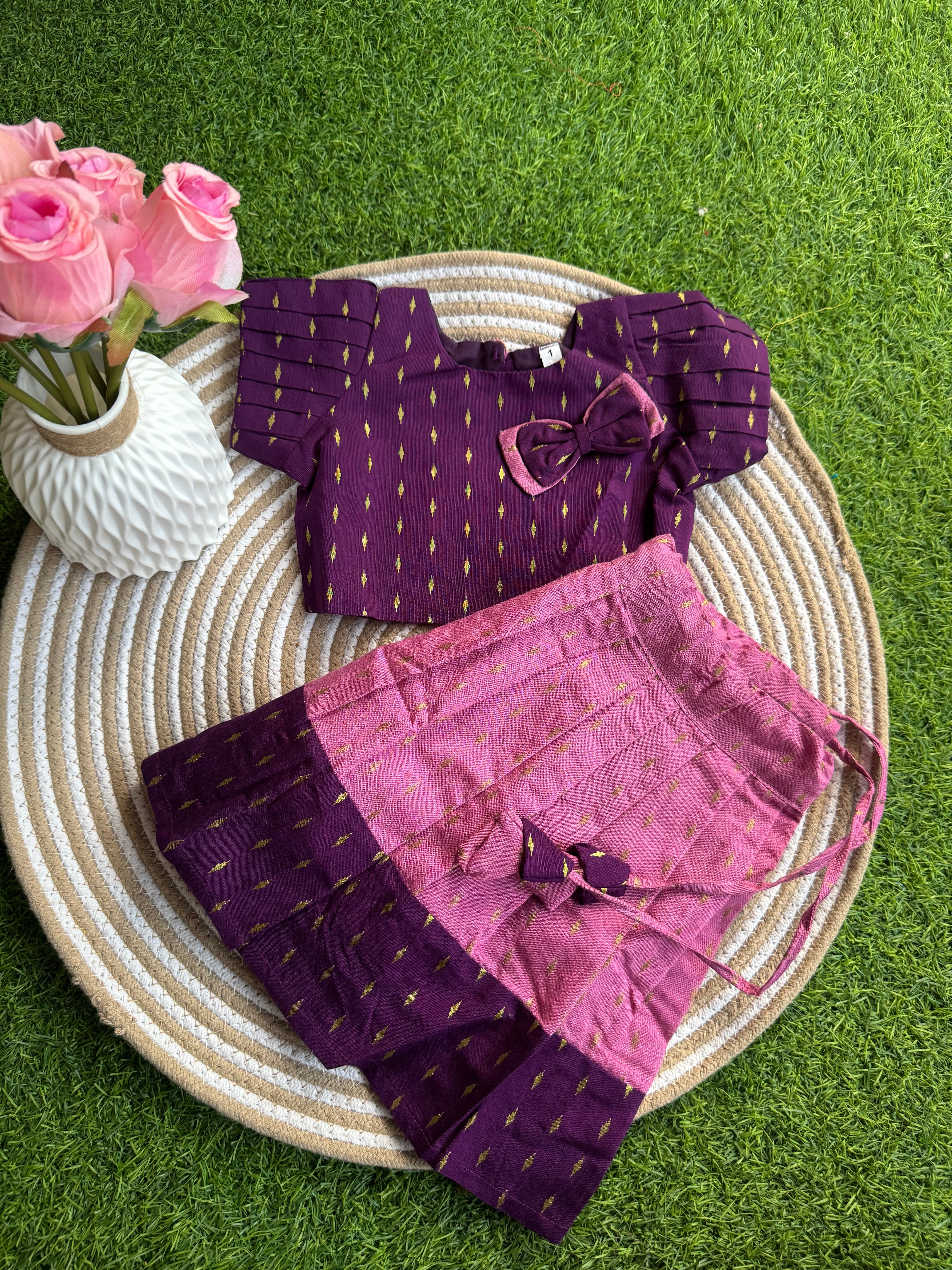 Raw silk wine Kids Skirt +Top