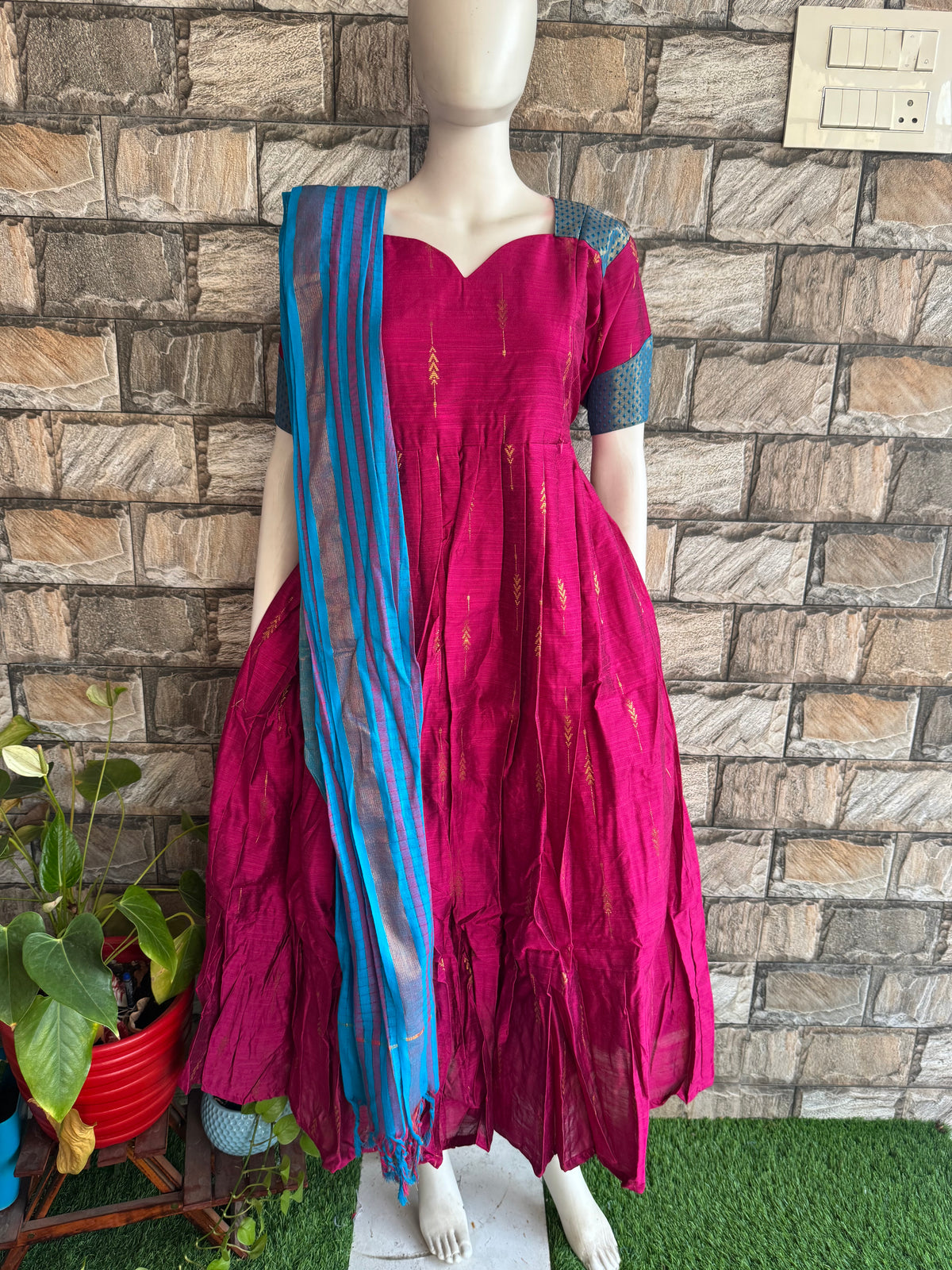 Diwali series Maternity raw silk maxi- with Cotton Dupatta