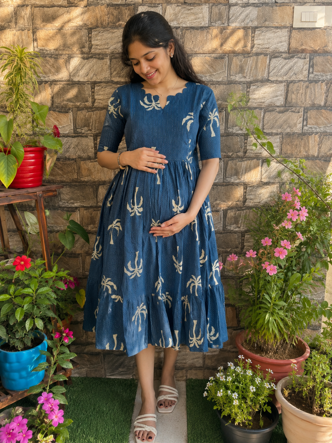 Teal kanta cotton maternity maxi Tree