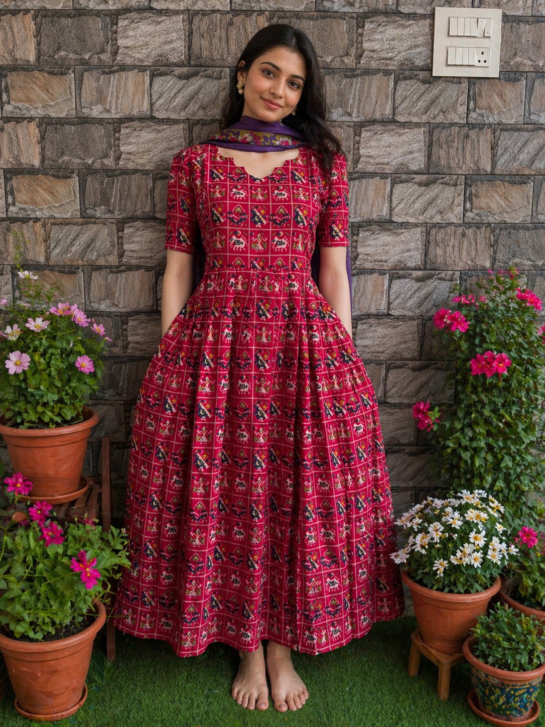 Ajrak design cotton Mix Maternity maxi