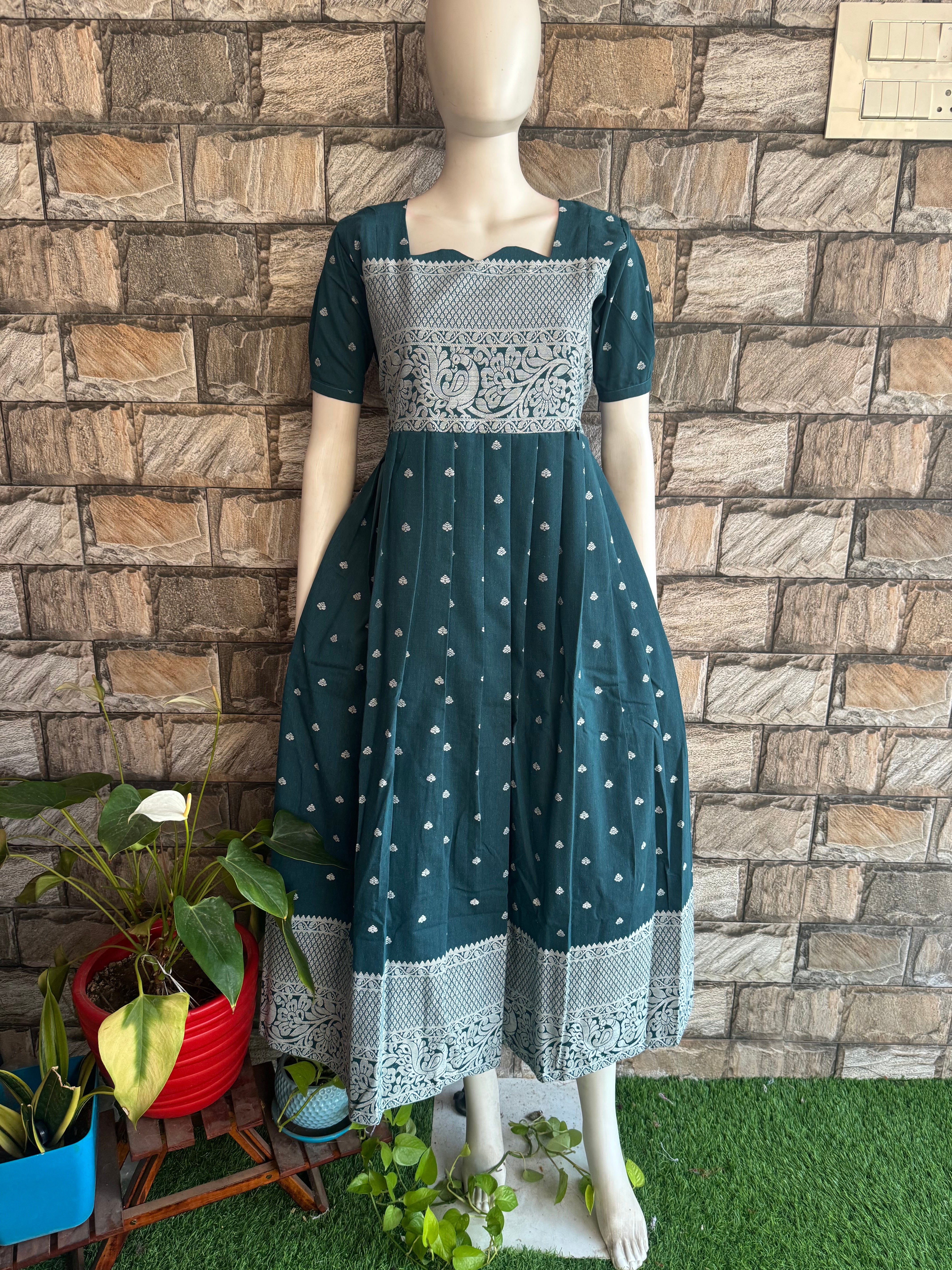 Unique  Green handloom Festive wear Maternity maxi