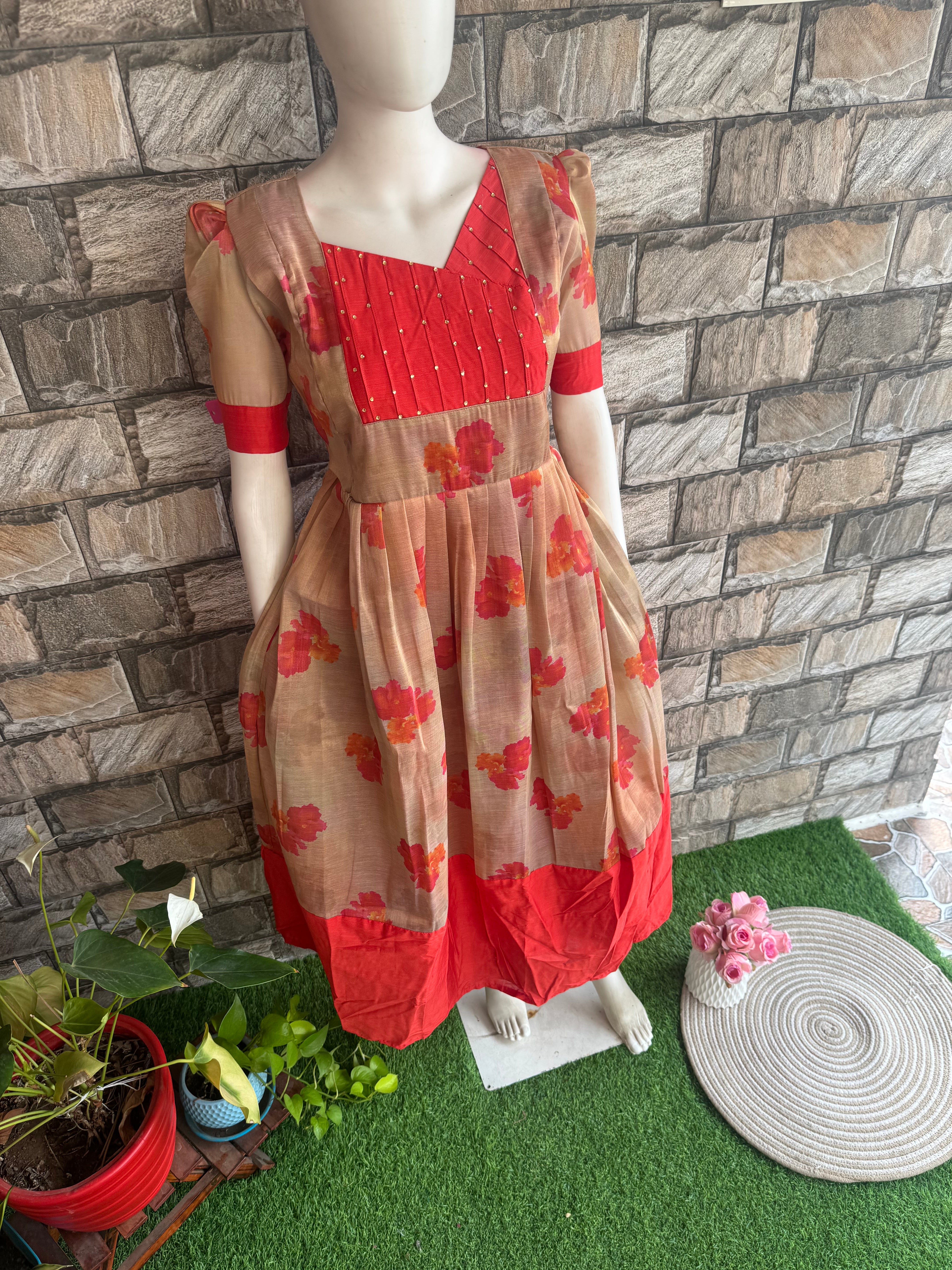 Chanderi mix Tissue silk Maternity maxi