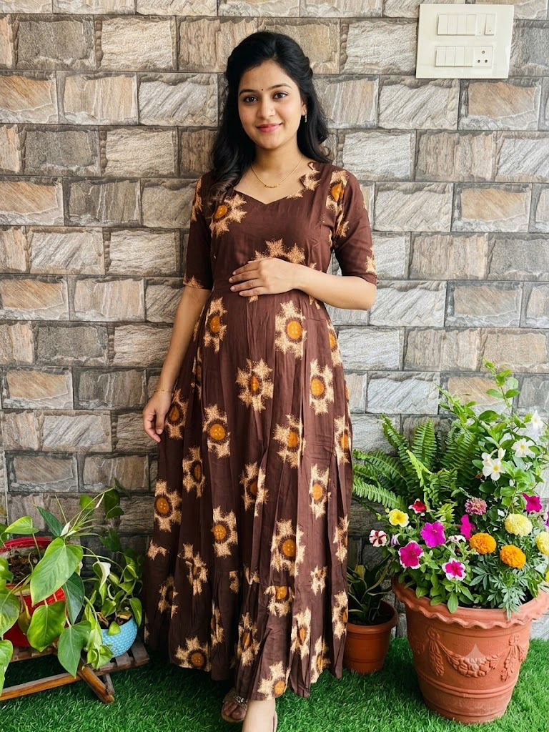 Soft cotton Maternity maxi without dupatta Coffee brown