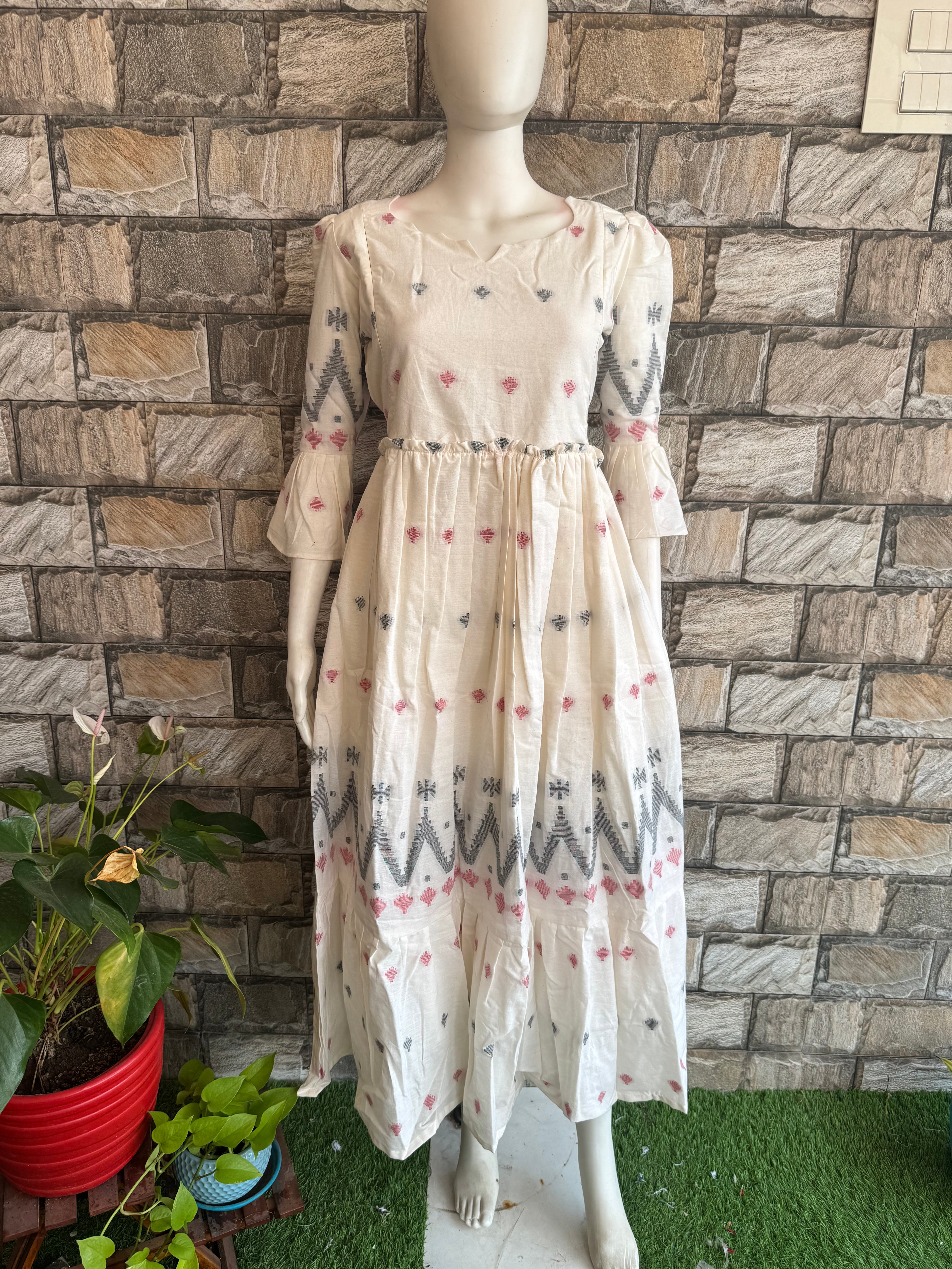 Milky white Handloom cotton Maternity maxi