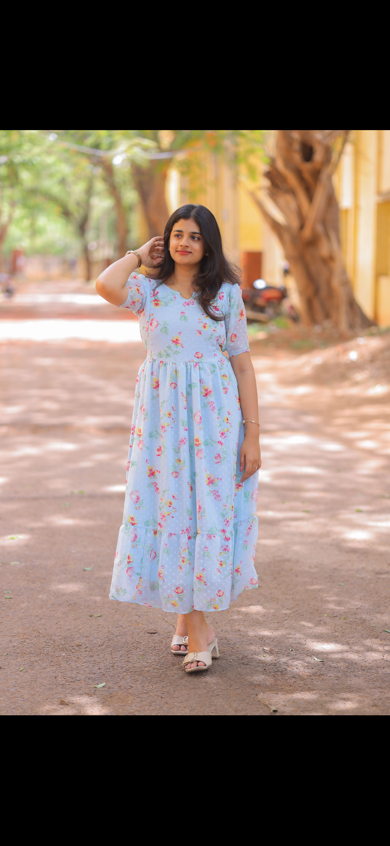 Dobby Butta Georgette Maternity Maxi - Ice Blue