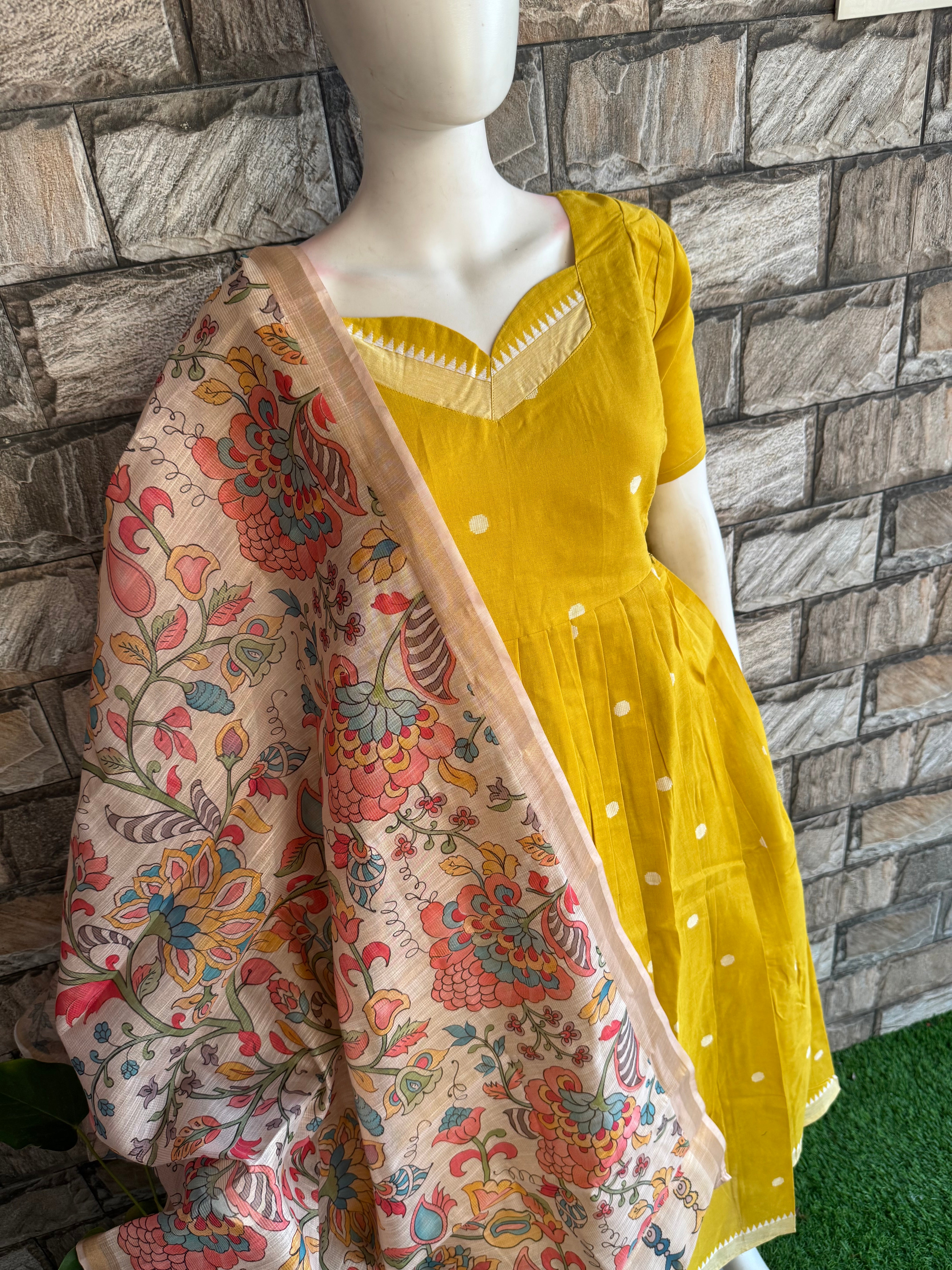 Kota zari Peach kalamkari