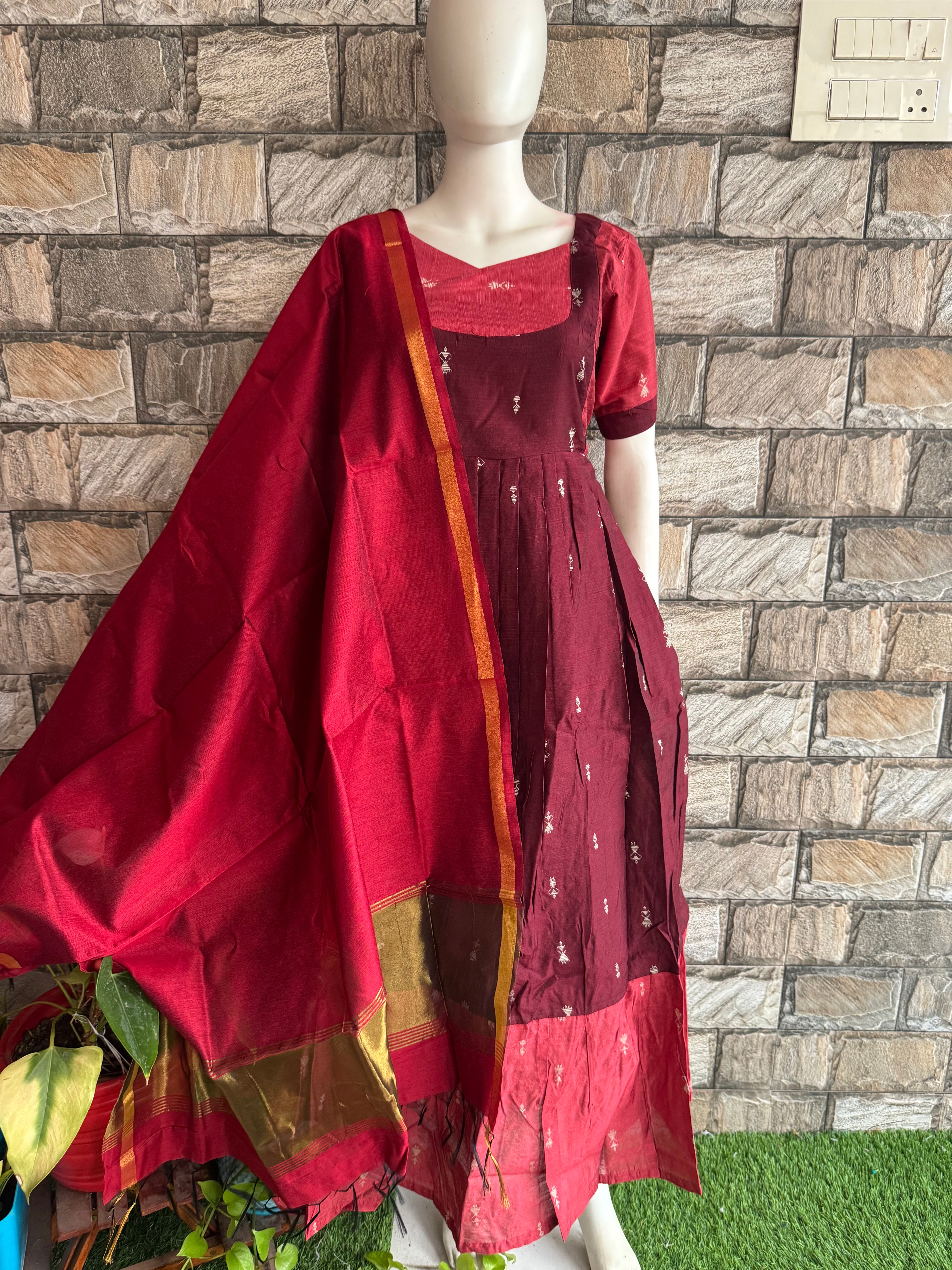 Silk cotton  Dupatta Maroon