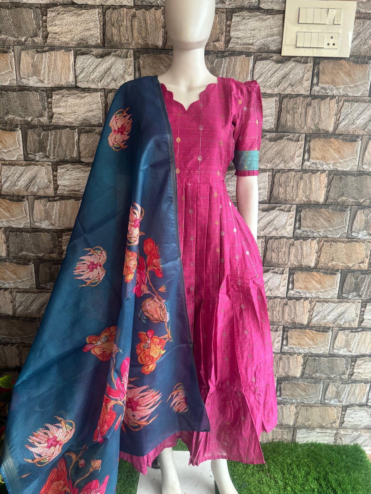 Diwali series Maternity raw silk maxi- with Dupatta Paneer rose