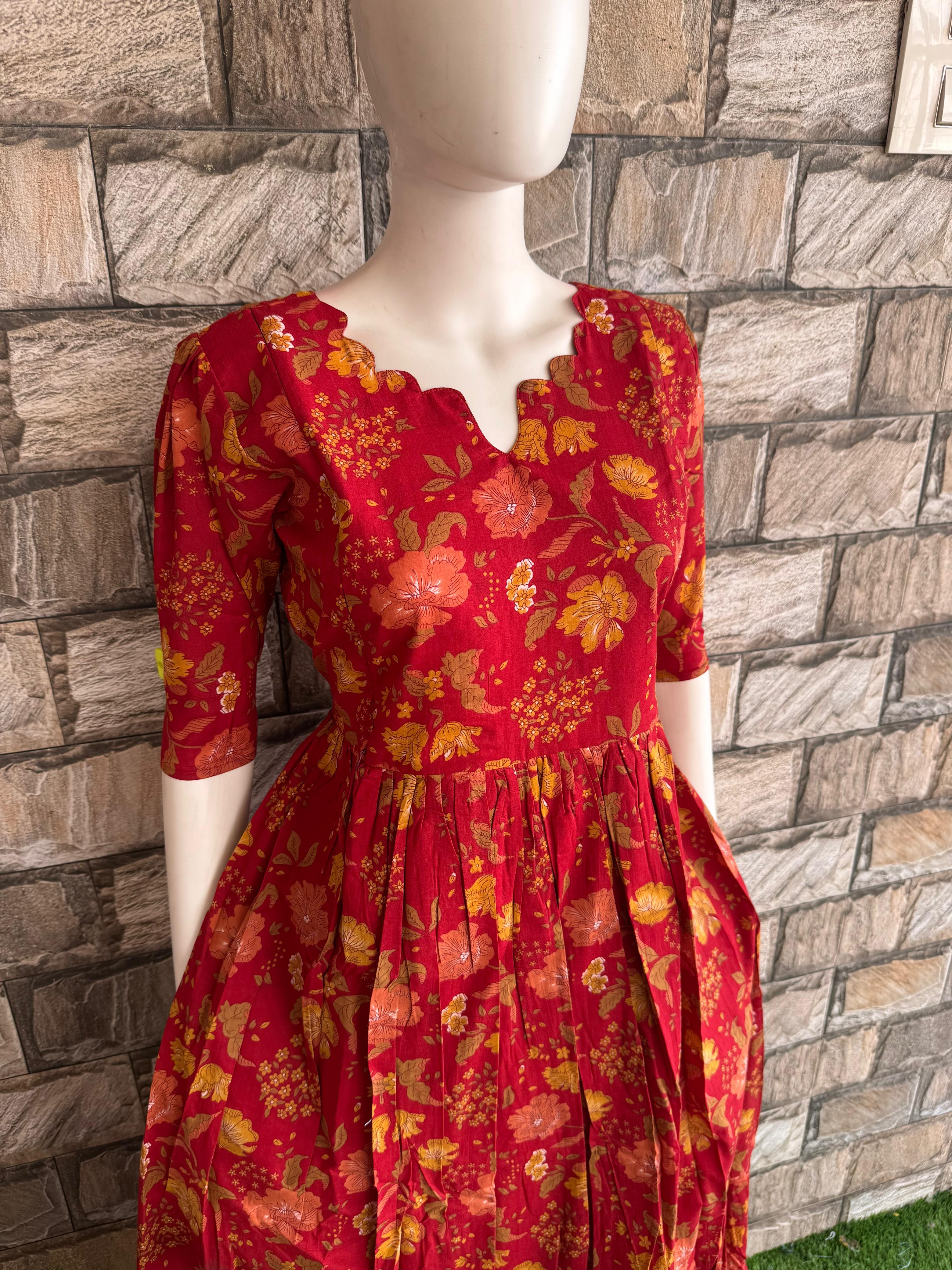 Maroon Floral Cotton Maxi CF132