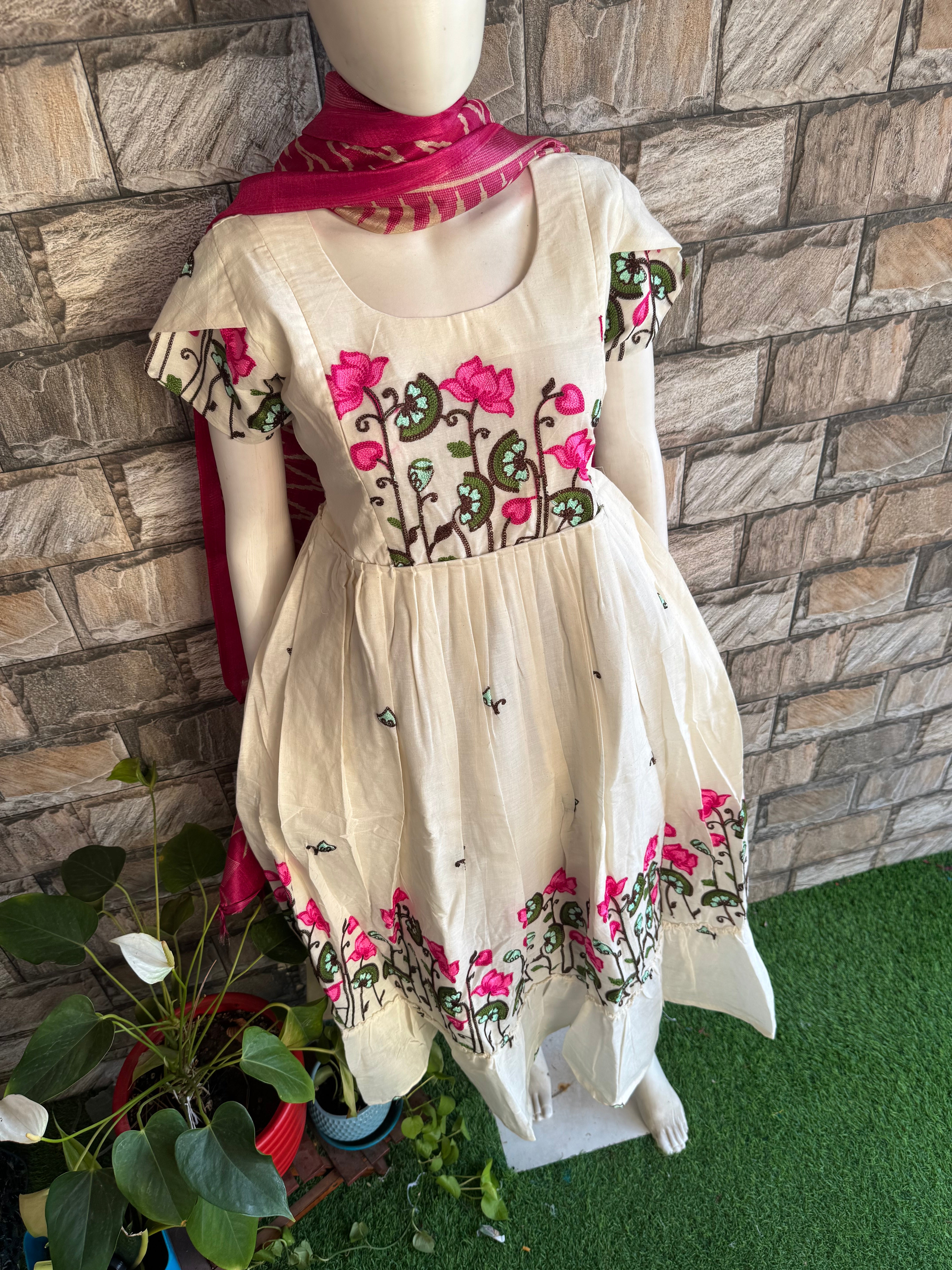 Half white Kota embroidery Maternity maxi - Lotus