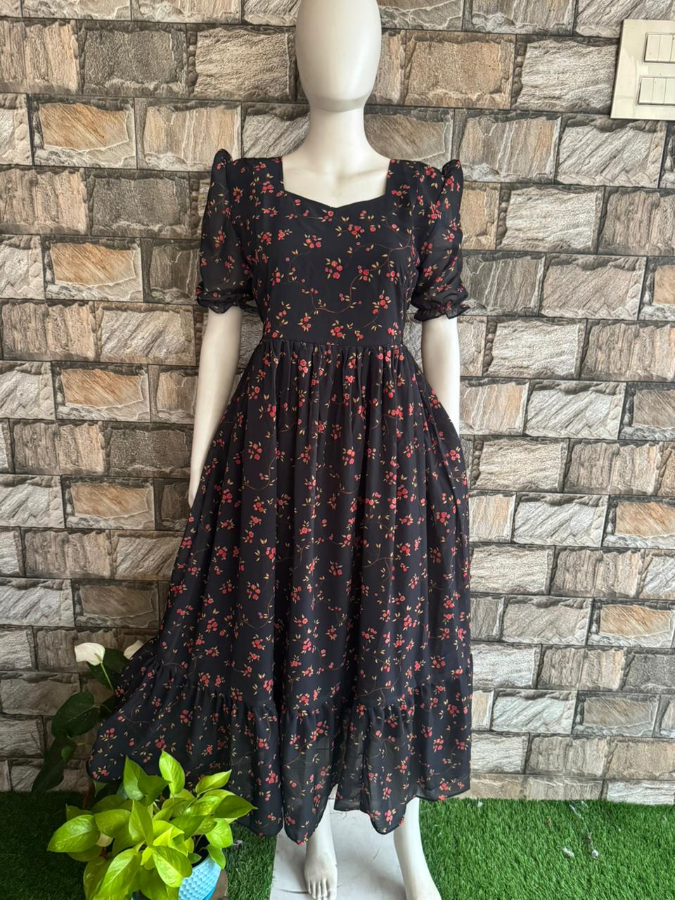 Black small flower gergette