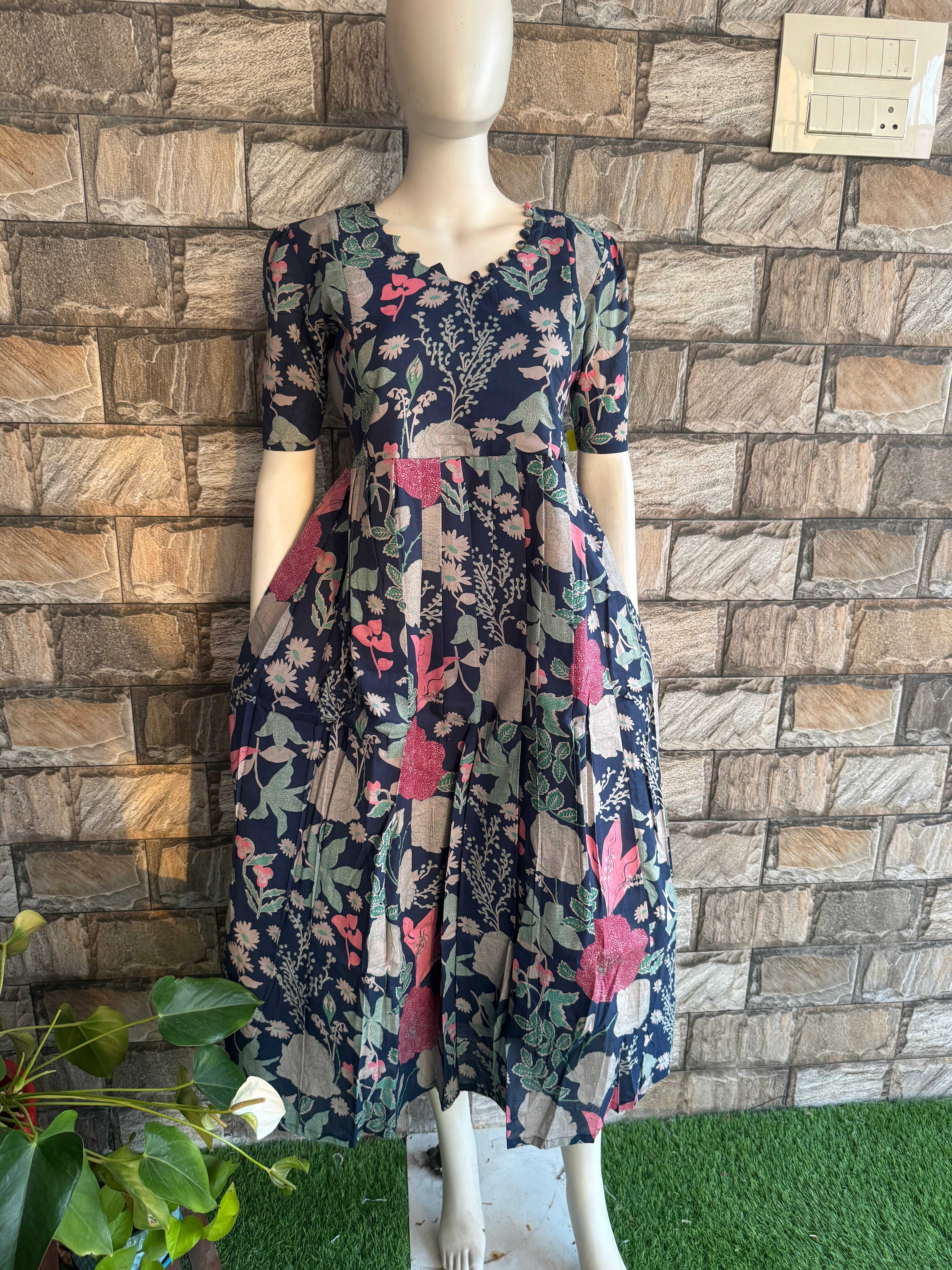 Pale navy Blue Cotton Maternity Maxi