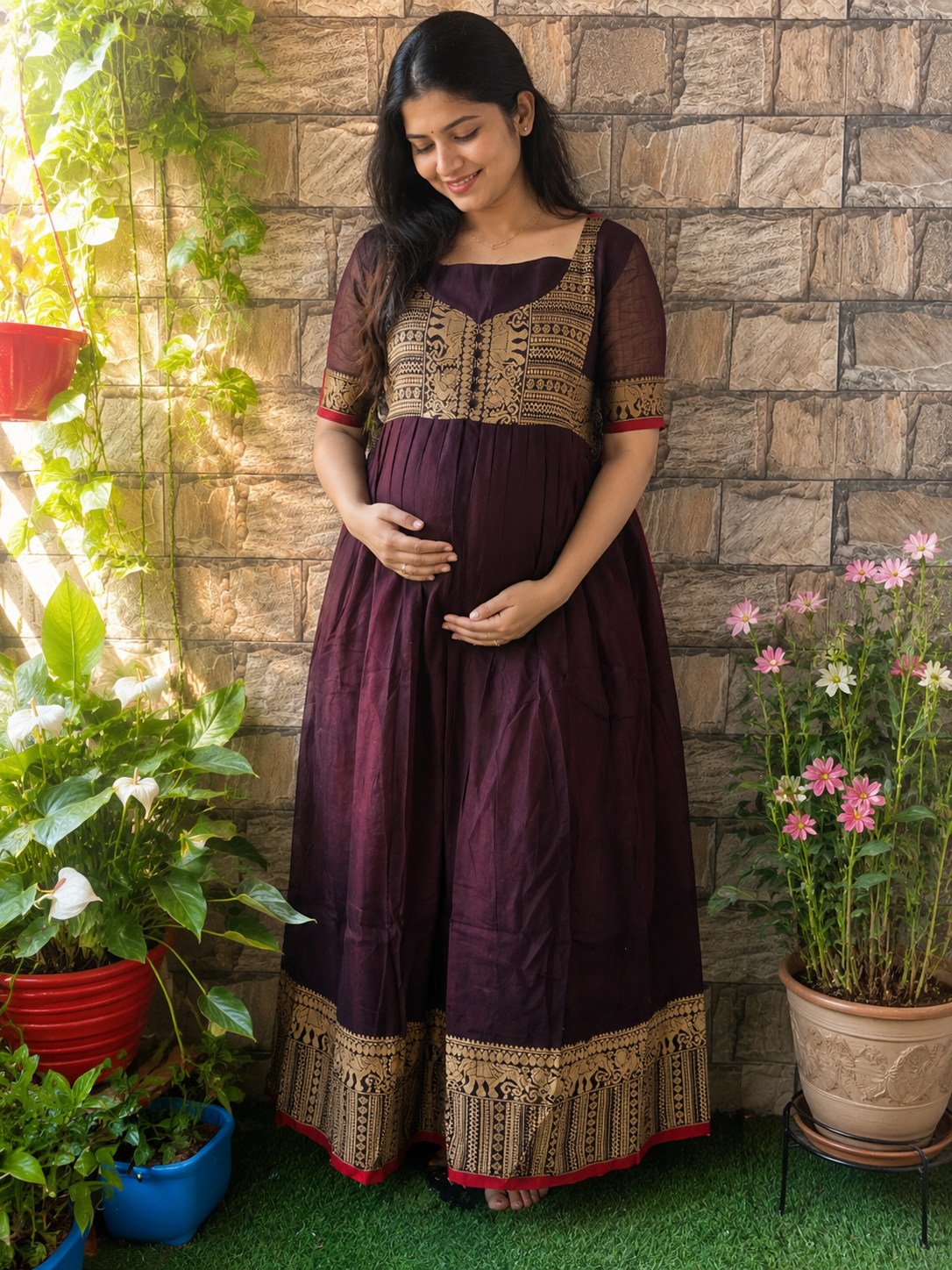 Narayanpet Maternity maxi without dupatta one L size available Coffee Brown