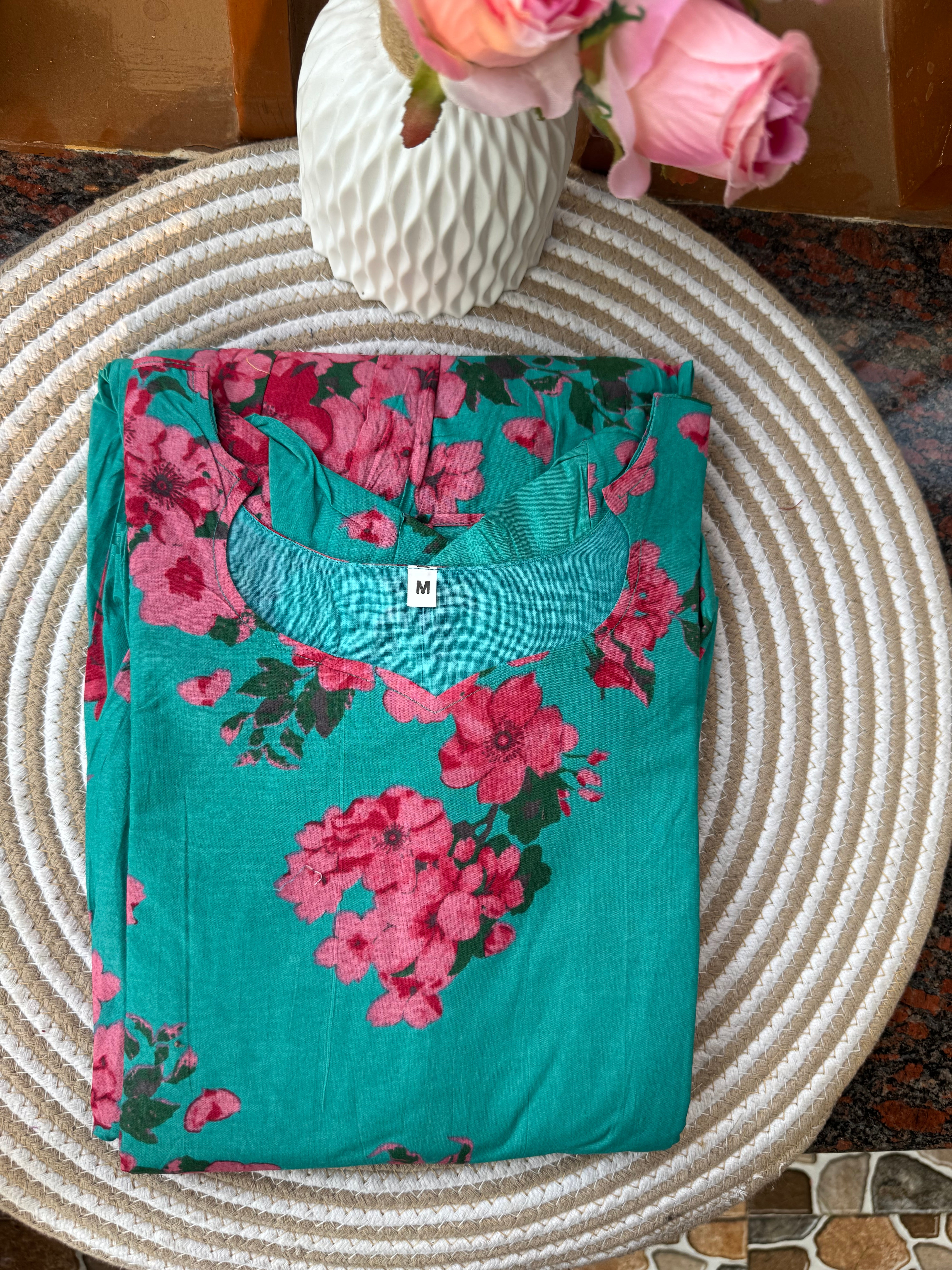 Sea blue cotton Maternity maxi
