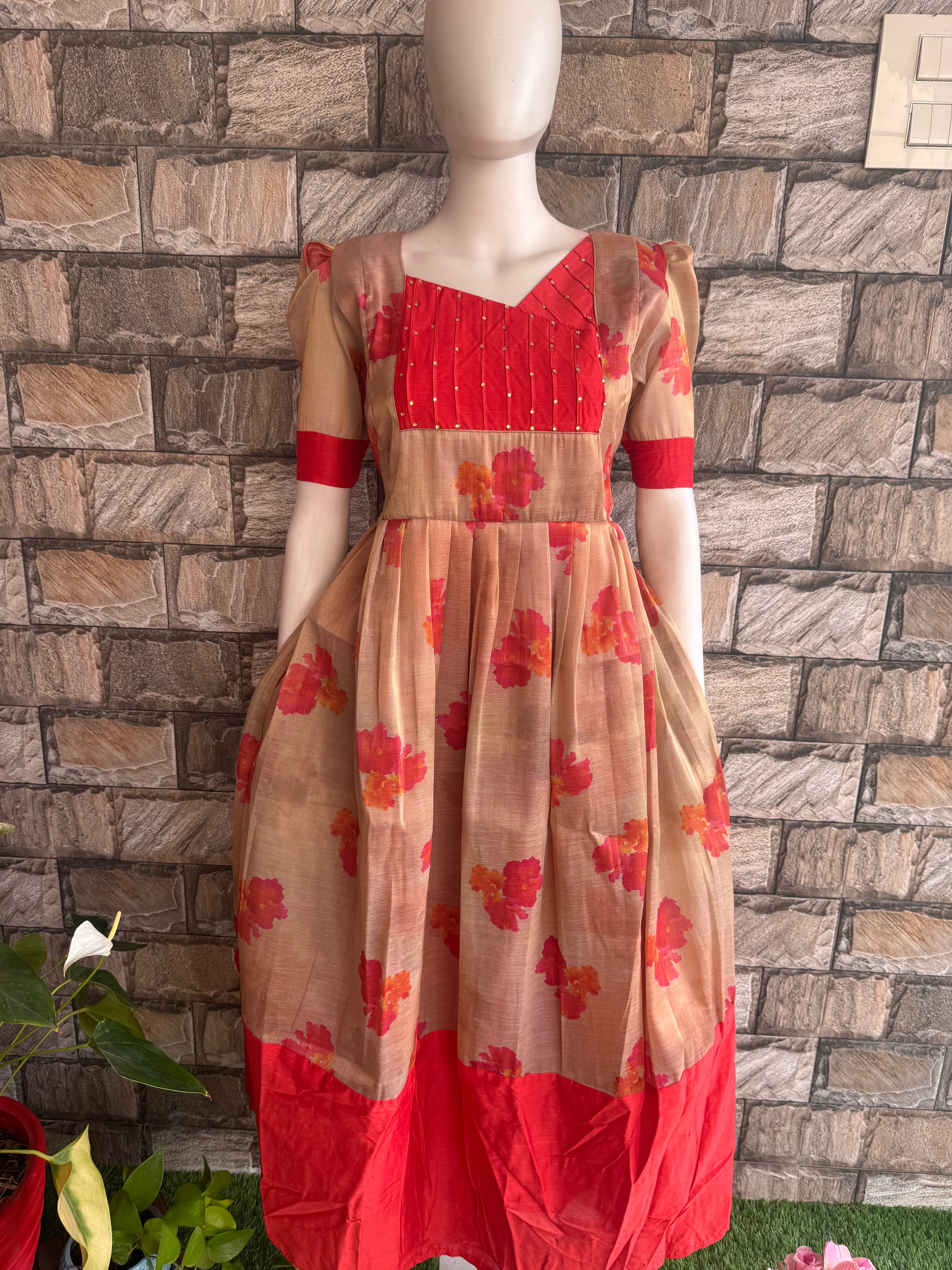 Chanderi mix Tissue silk Maternity maxi