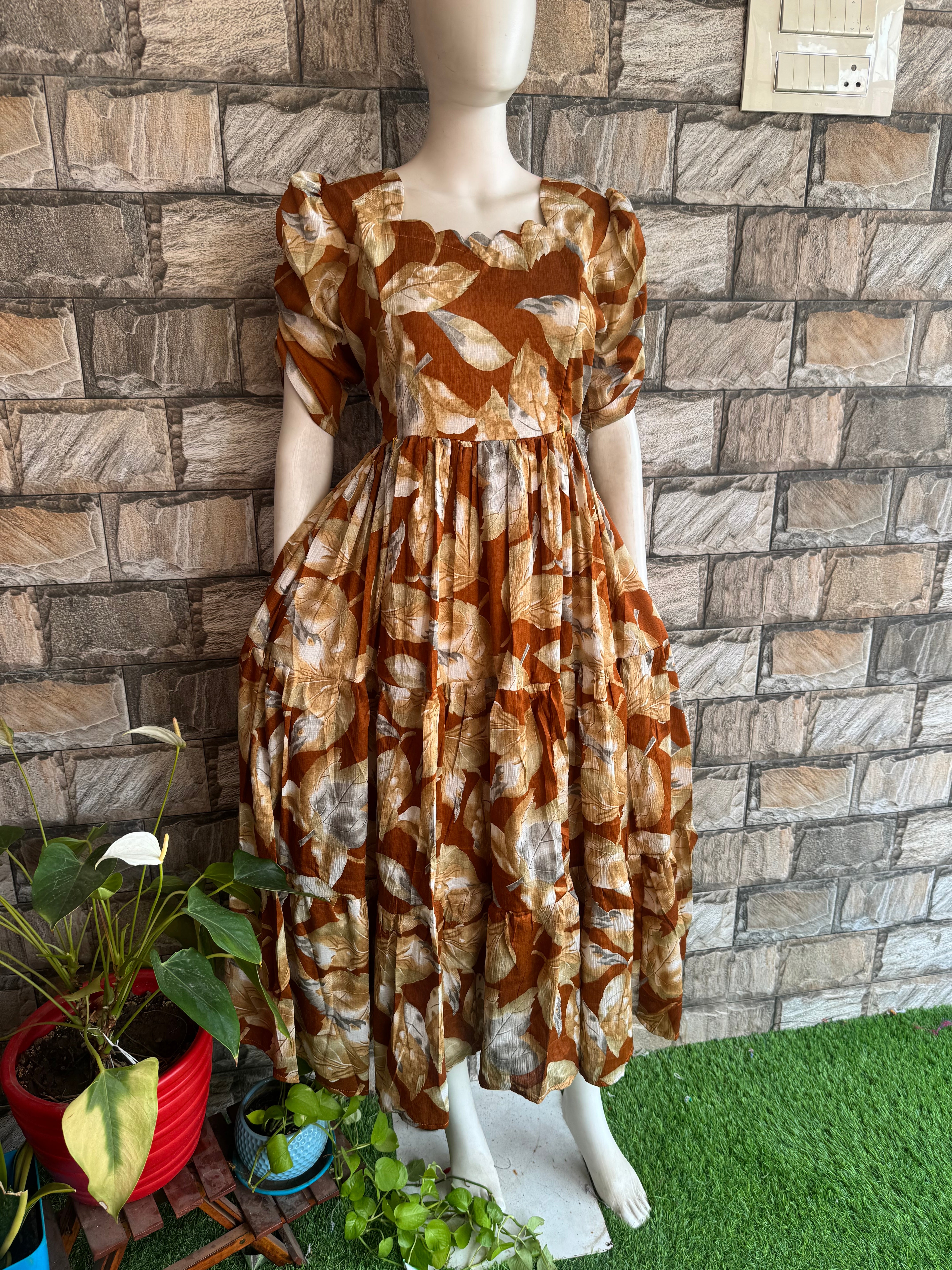 Brownish rust orange shade leaf Delta Maternity maxi