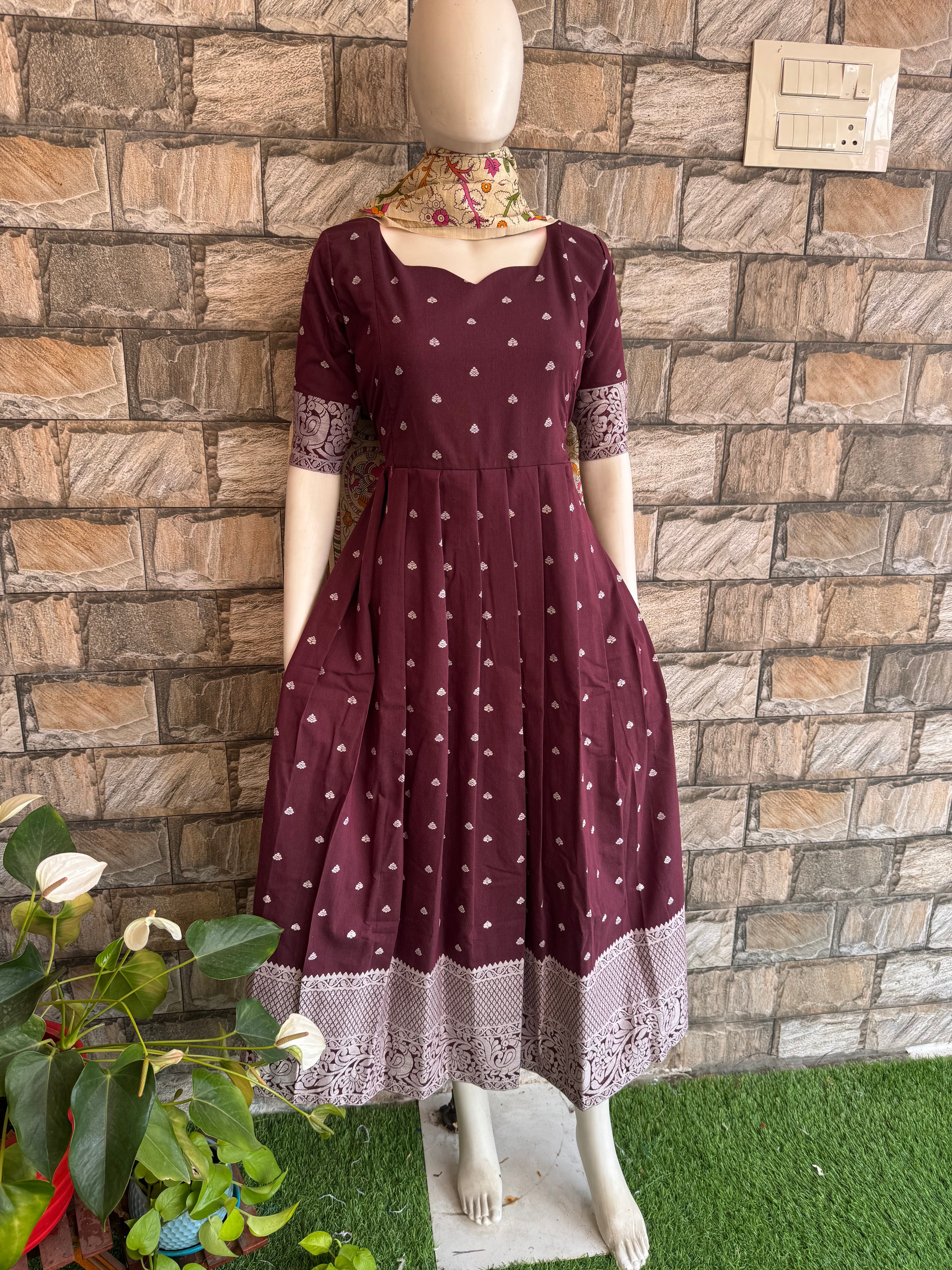 Plum Brown handloom Festive wear Maternity maxi Dispatch time 3 business days