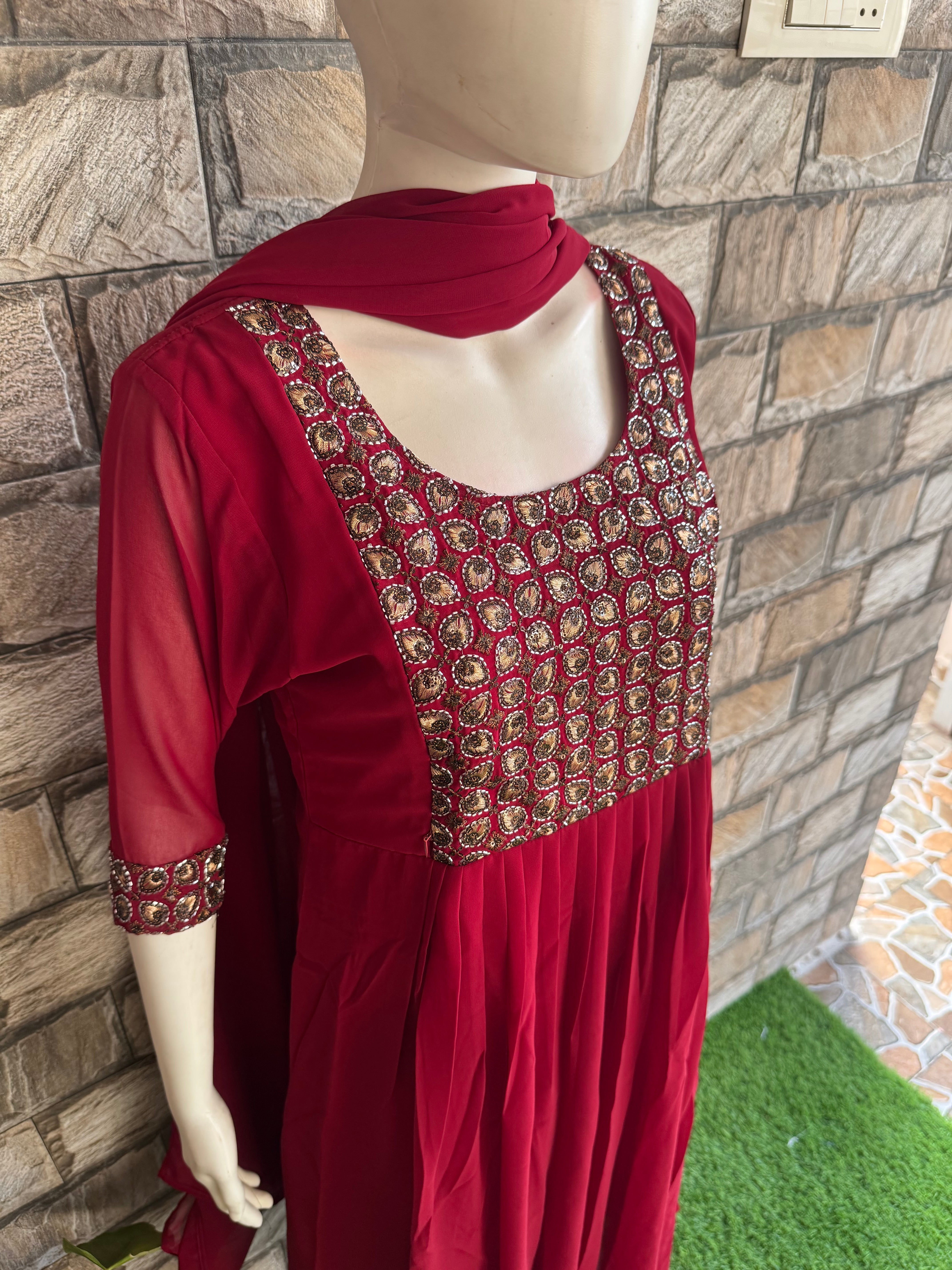 Handwork festive Georgette Maternity set Maxi Maroon