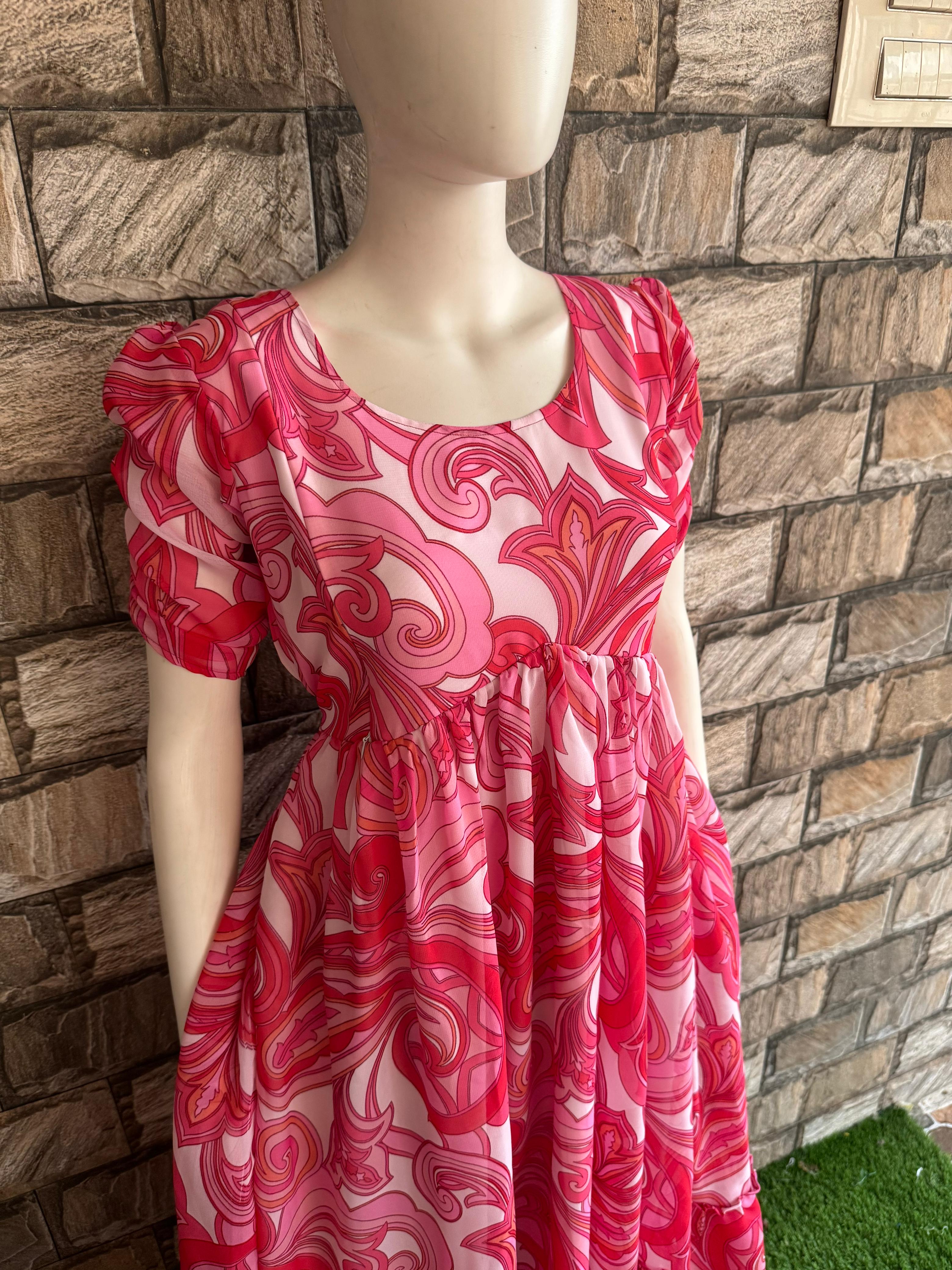 Kalamkari Pink Georgette Maxi  CF142