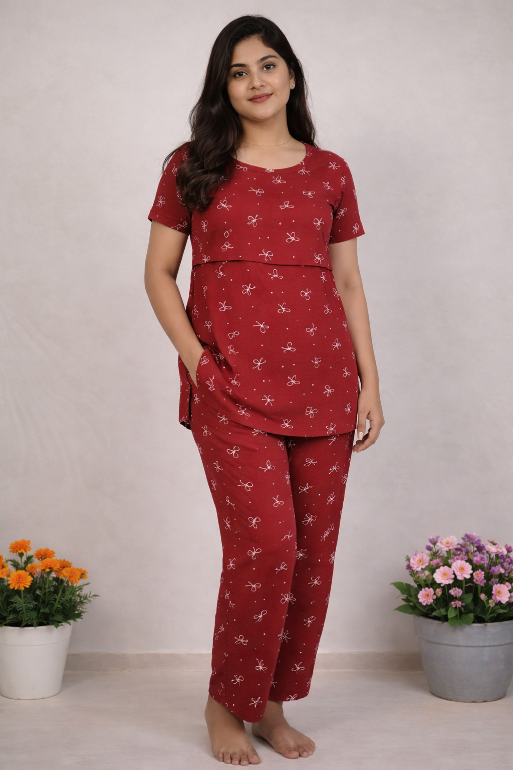 Pull up Maternity Feeding set Maroon brick